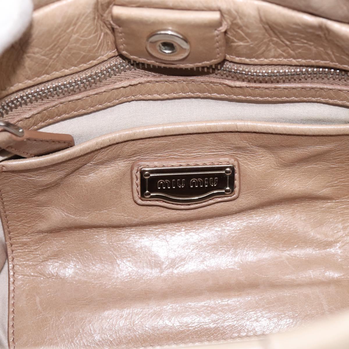 Miu Miu Hand Bag Leather 2way Beige Silver Auth yk20829M