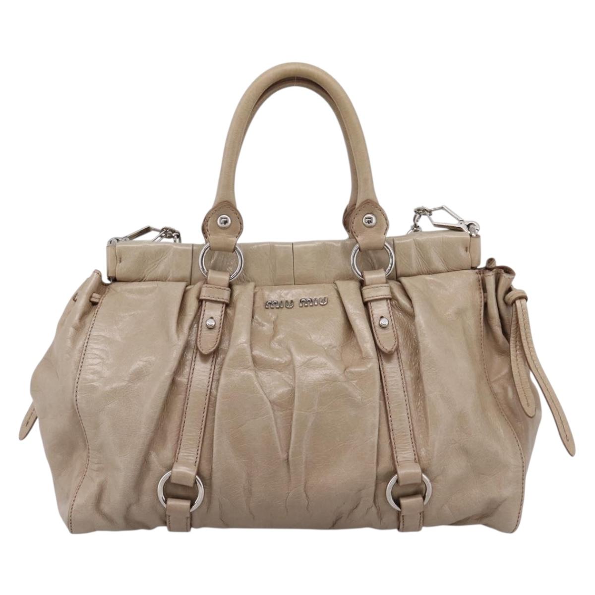 Miu Miu Hand Bag Leather 2way Beige Silver Auth yk20829M