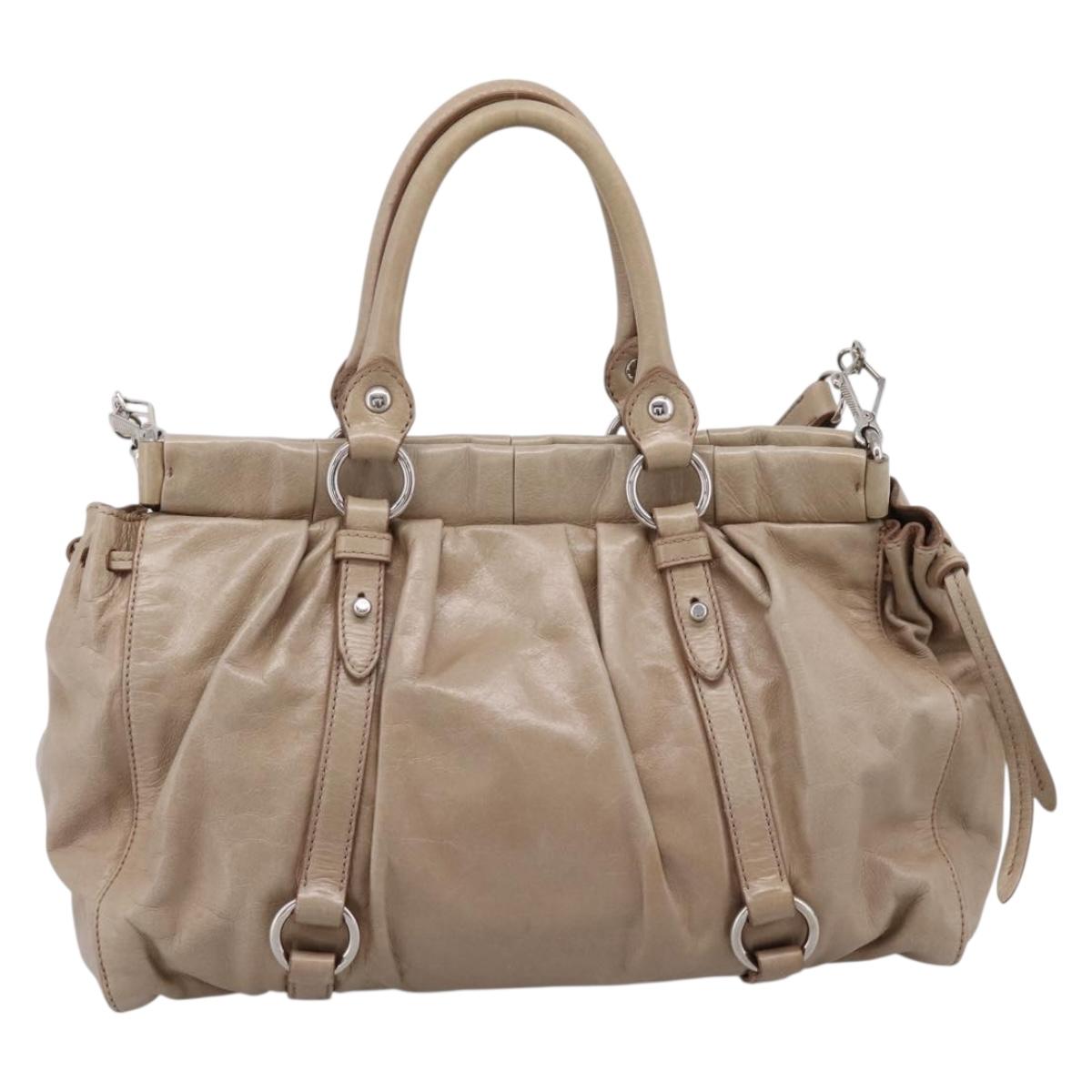 Miu Miu Hand Bag Leather 2way Beige Silver Auth yk20829M