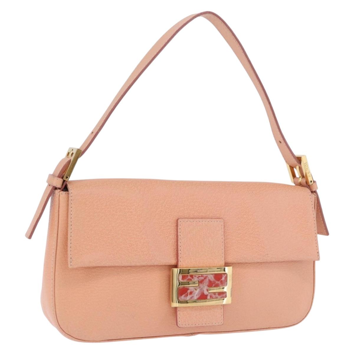FENDI Mamma Baguette Shoulder Bag Leather Pink Gold Tone Auth yk20830SAM