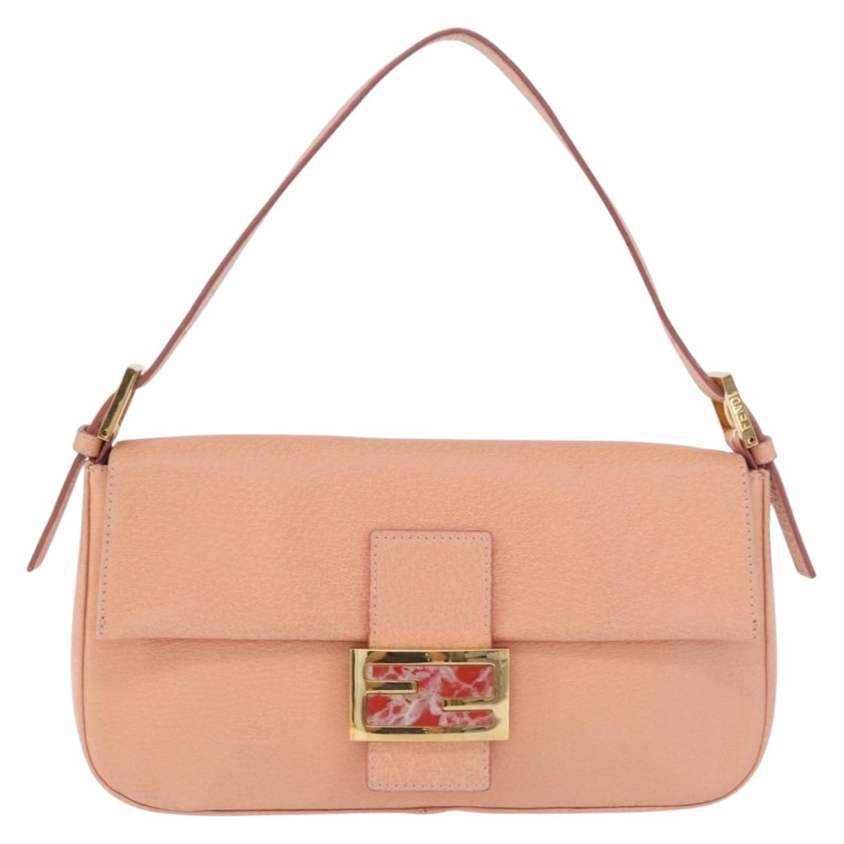 FENDI Mamma Baguette Shoulder Bag Leather Pink Gold Tone Auth yk20830SAM
