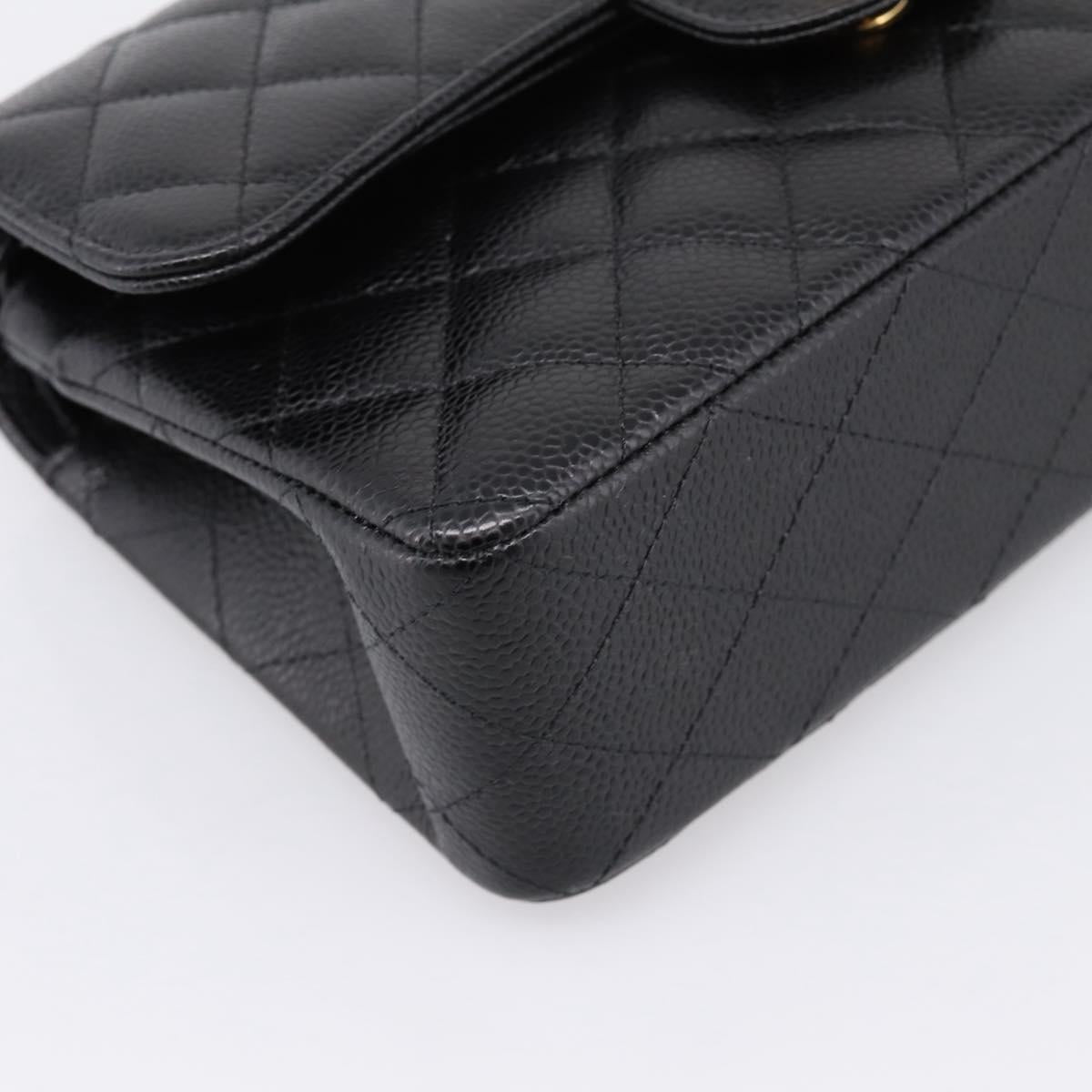 CHANEL Matelasse 23 Double Flap Chain Bag Caviar Skin Black Gold Auth yk20831SM