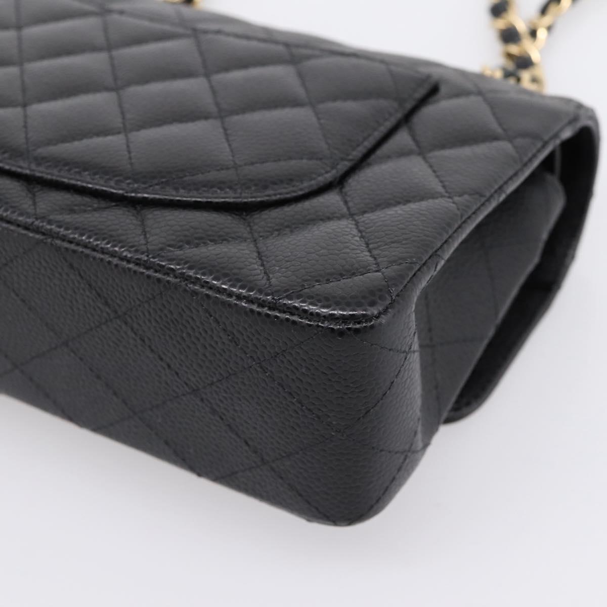 CHANEL Matelasse 23 Double Flap Chain Bag Caviar Skin Black Gold Auth yk20831SM