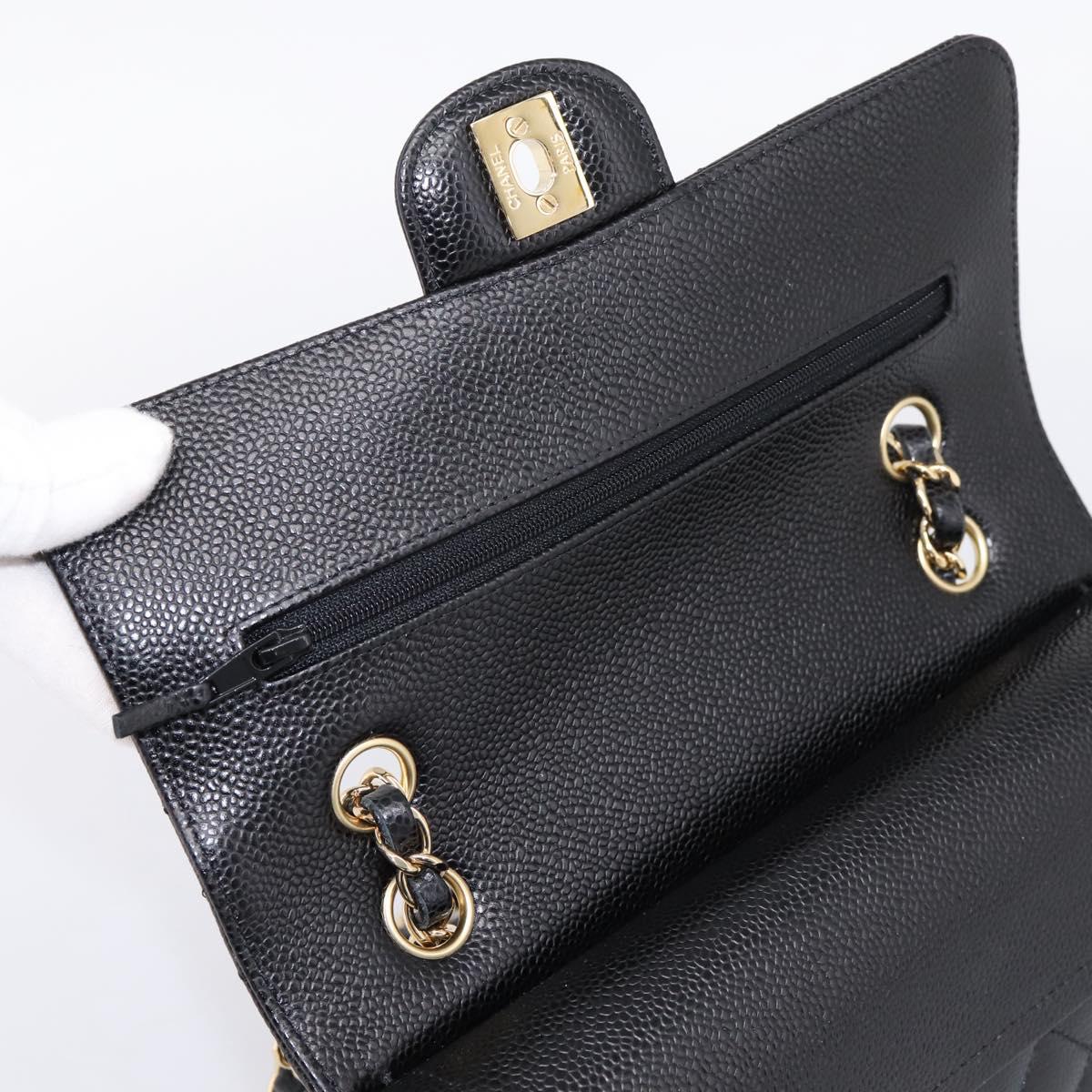 CHANEL Matelasse 23 Double Flap Chain Bag Caviar Skin Black Gold Auth yk20831SM