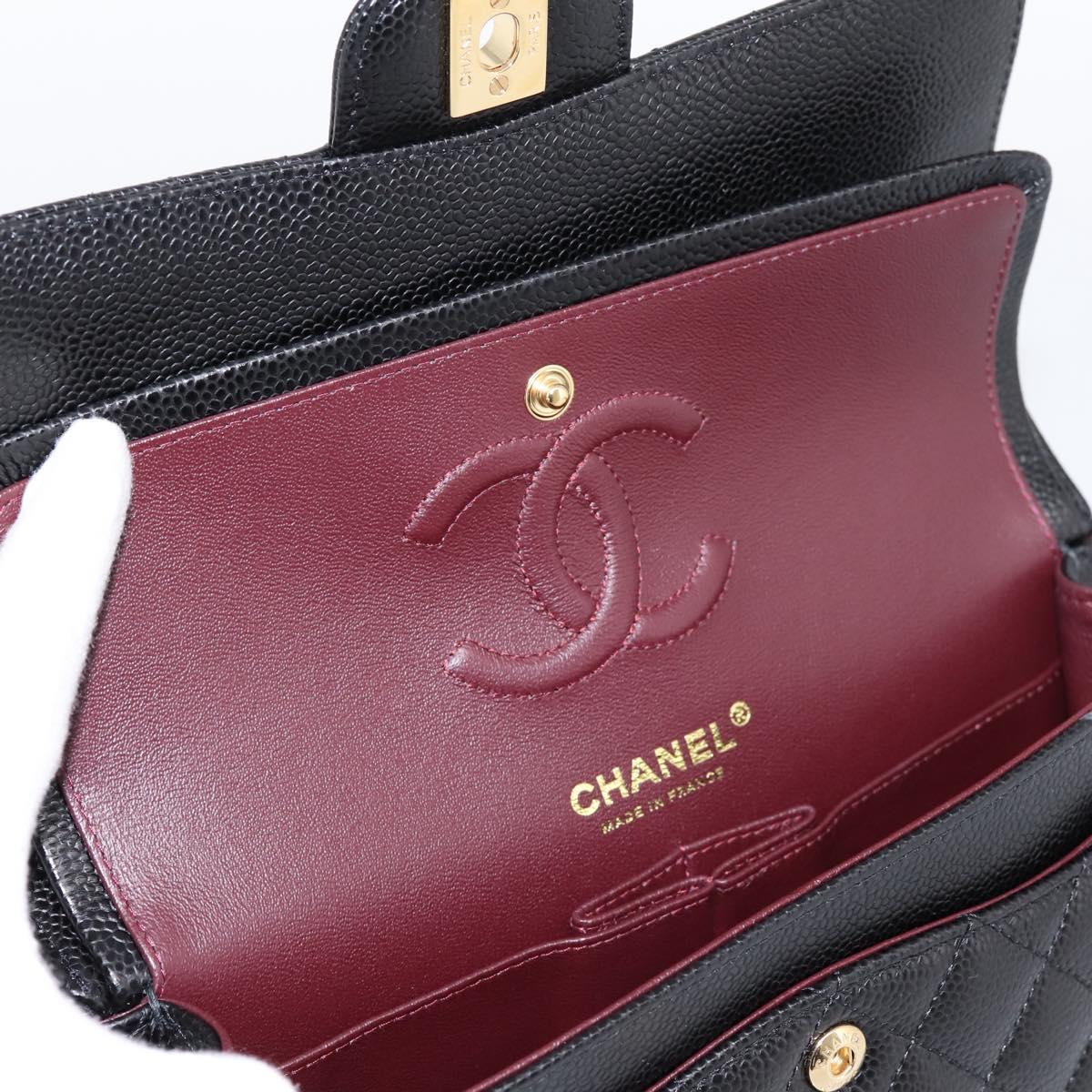 CHANEL Matelasse 23 Double Flap Chain Bag Caviar Skin Black Gold Auth yk20831SM