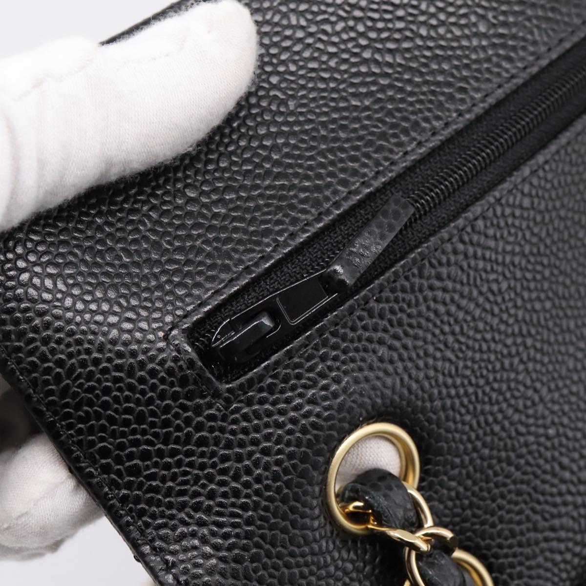 CHANEL Matelasse 23 Double Flap Chain Bag Caviar Skin Black Gold Auth yk20831SM
