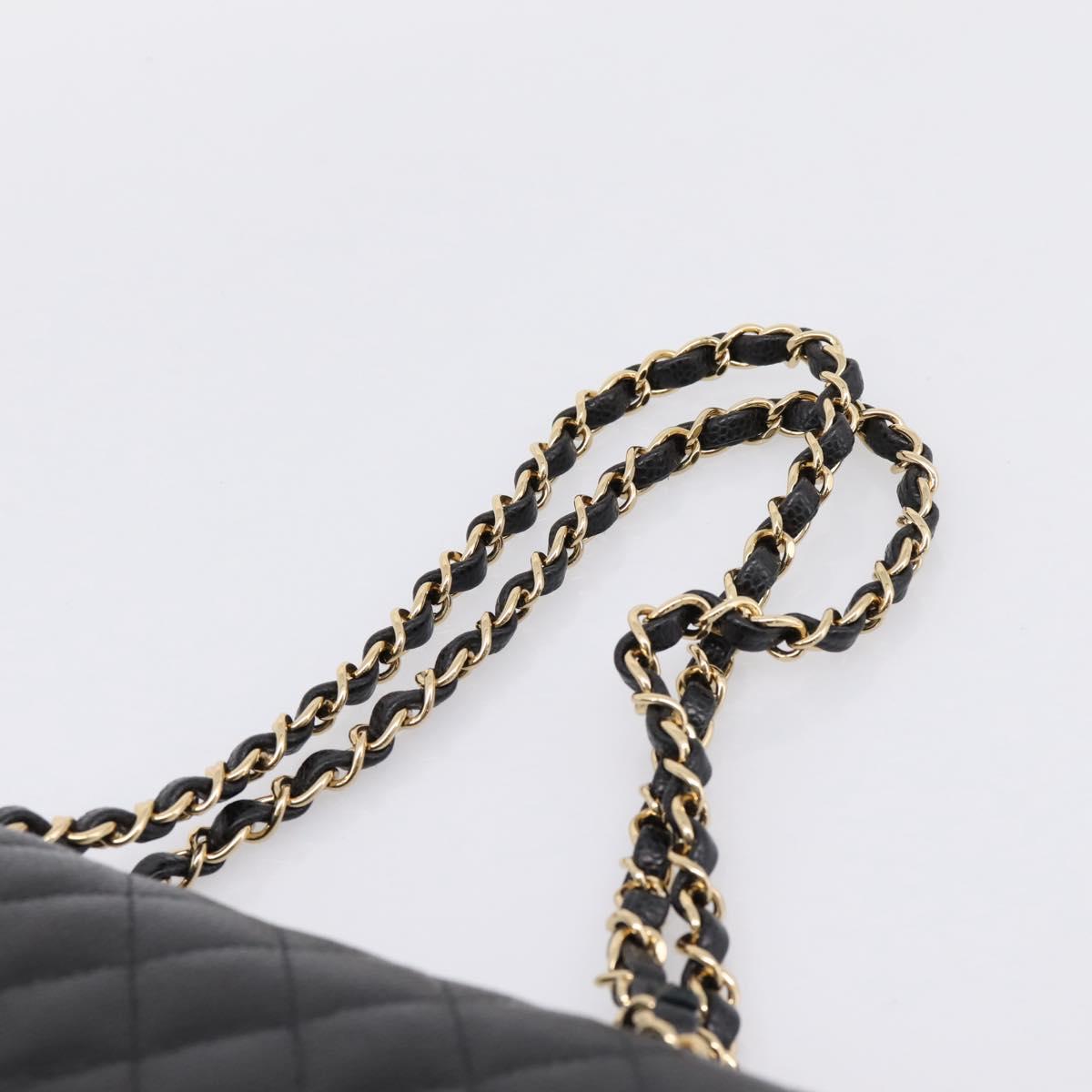 CHANEL Matelasse 23 Double Flap Chain Bag Caviar Skin Black Gold Auth yk20831SM
