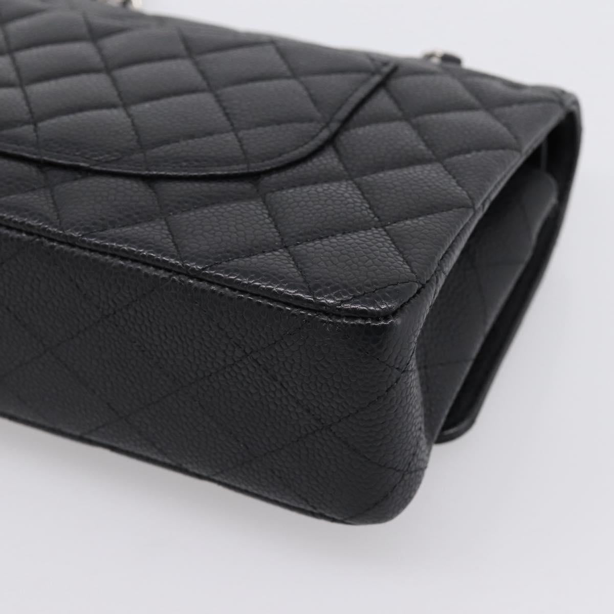 CHANEL Double Flap Chain Matelasse 23 Bag Caviar Skin Black Auth yk20833SM