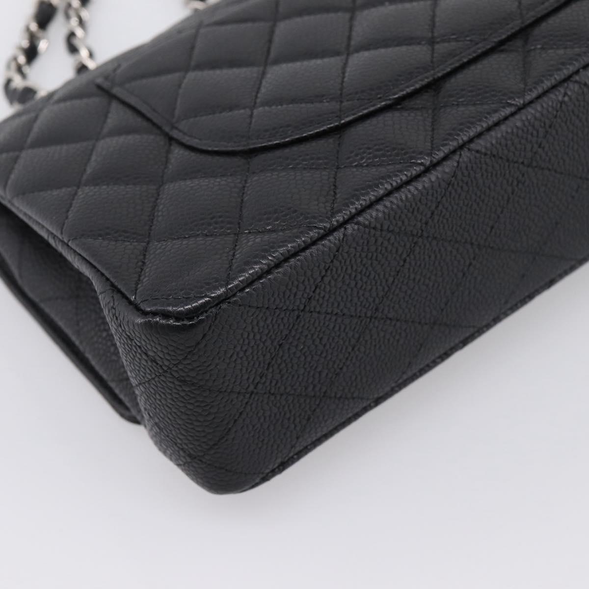 CHANEL Double Flap Chain Matelasse 23 Bag Caviar Skin Black Auth yk20833SM