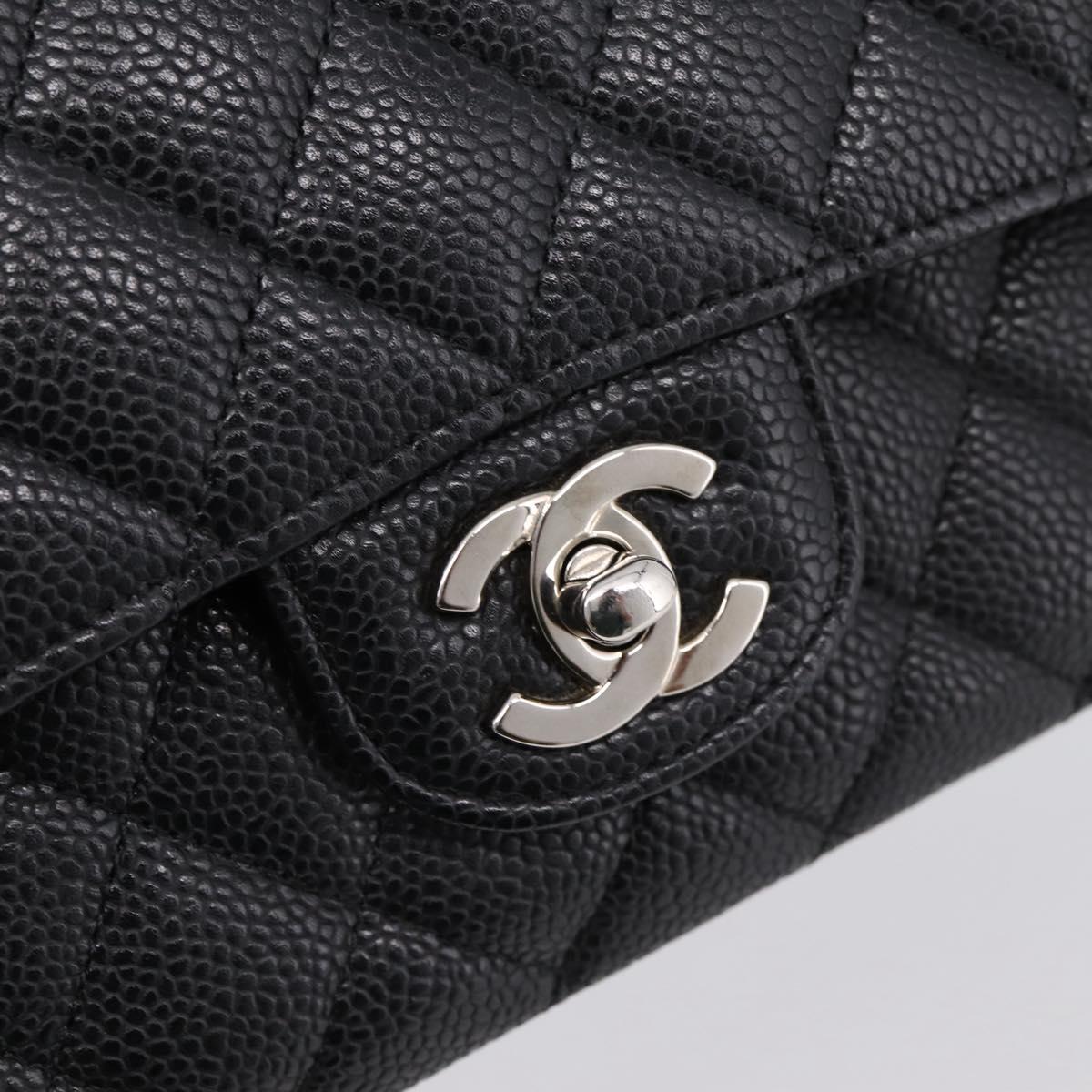 CHANEL Double Flap Chain Matelasse 23 Bag Caviar Skin Black Auth yk20833SM