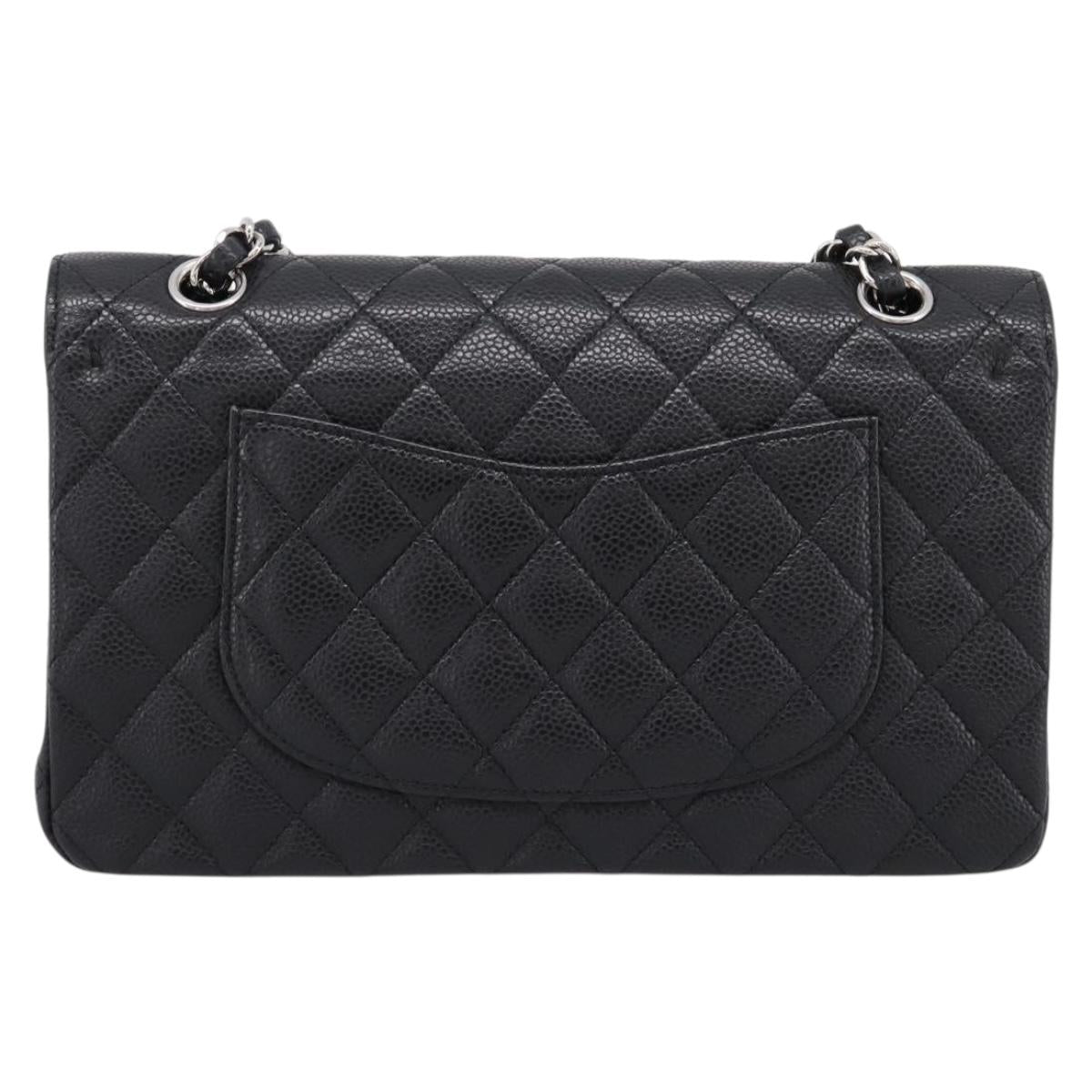 CHANEL Double Flap Chain Matelasse 23 Bag Caviar Skin Black Auth yk20833SM