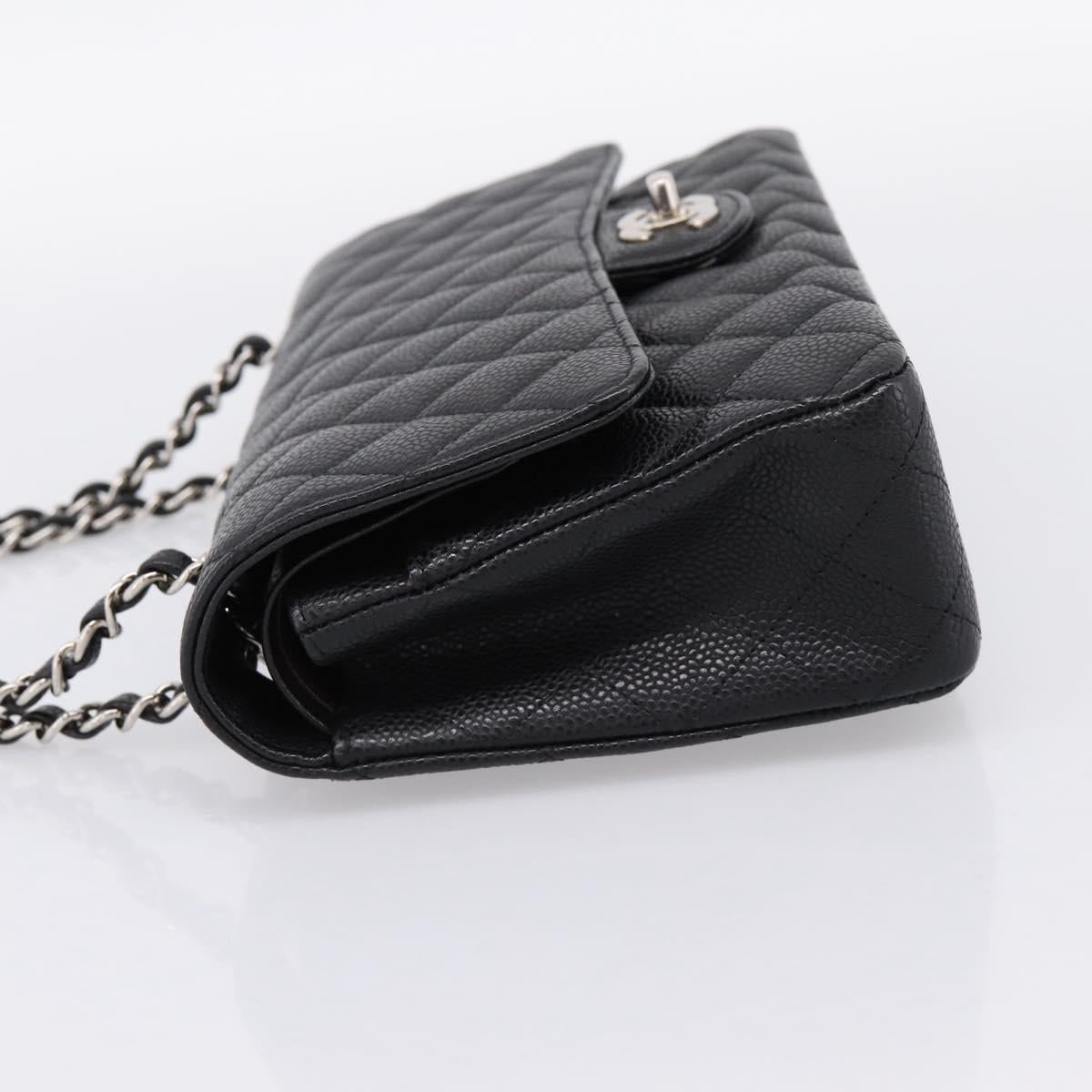 CHANEL Double Flap Chain Matelasse 23 Bag Caviar Skin Black Auth yk20833SM