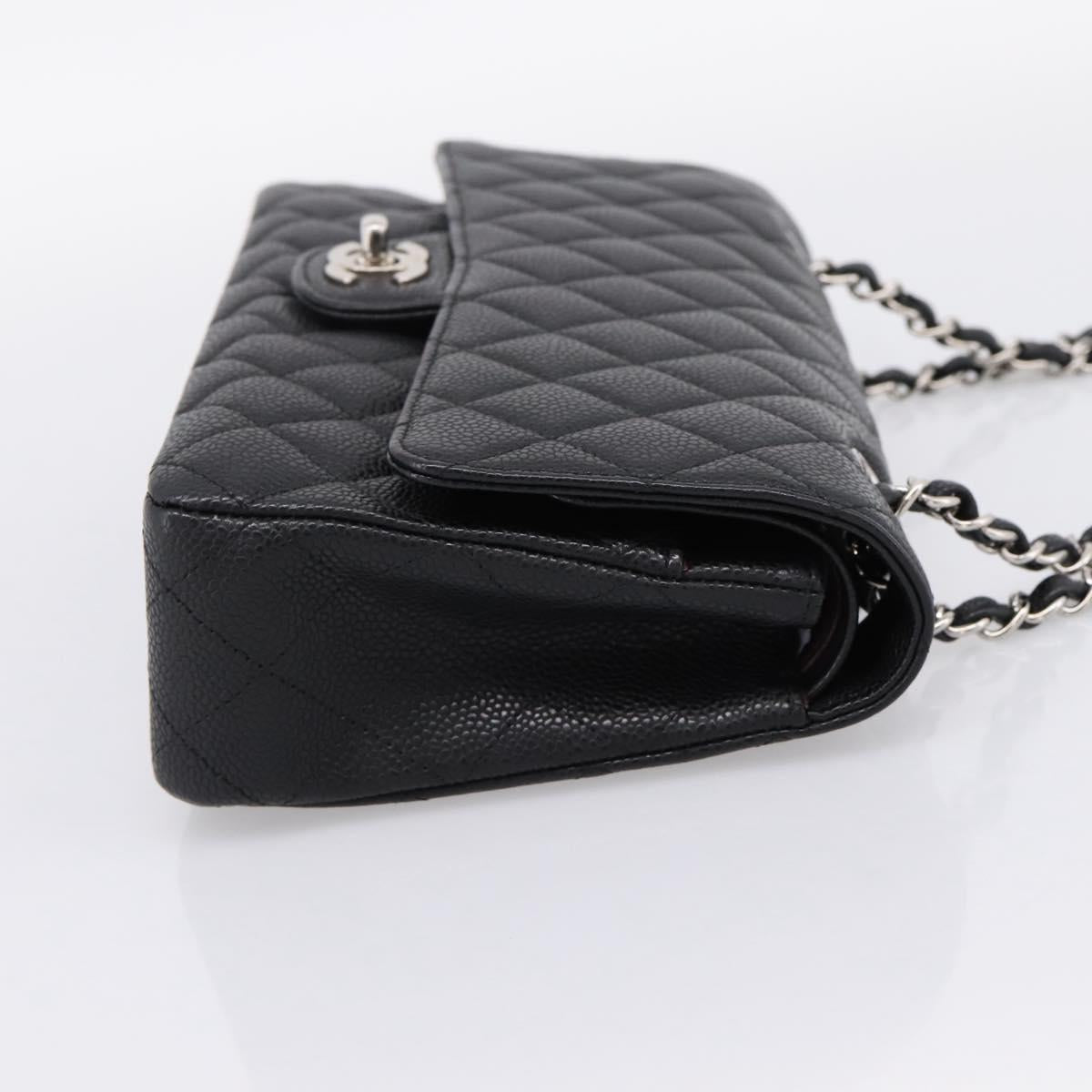 CHANEL Double Flap Chain Matelasse 23 Bag Caviar Skin Black Auth yk20833SM