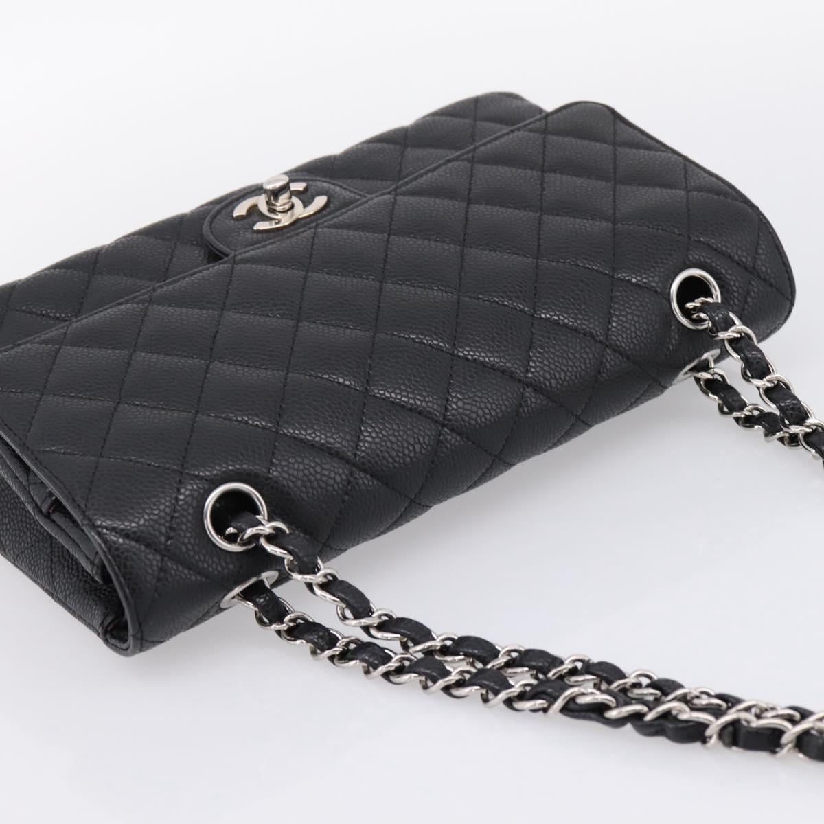 CHANEL Double Flap Chain Matelasse 23 Bag Caviar Skin Black Auth yk20833SM
