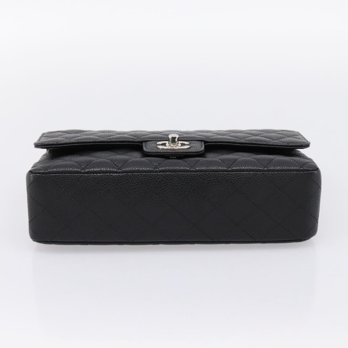 CHANEL Double Flap Chain Matelasse 23 Bag Caviar Skin Black Auth yk20833SM