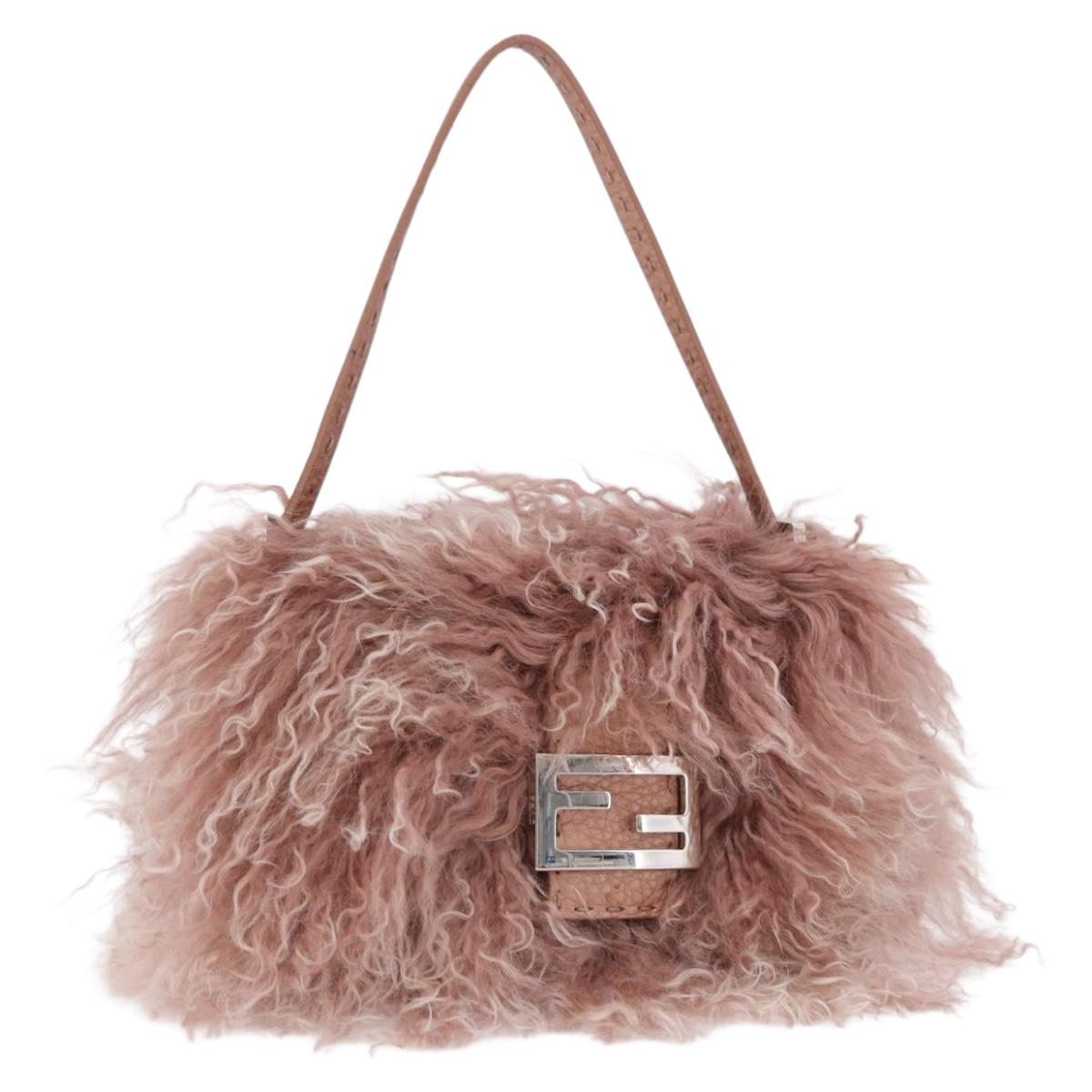 FENDI Selleria Mini Mamma Baguette Bag Wool Pink Silver 8BR185 Auth yk20834SAM