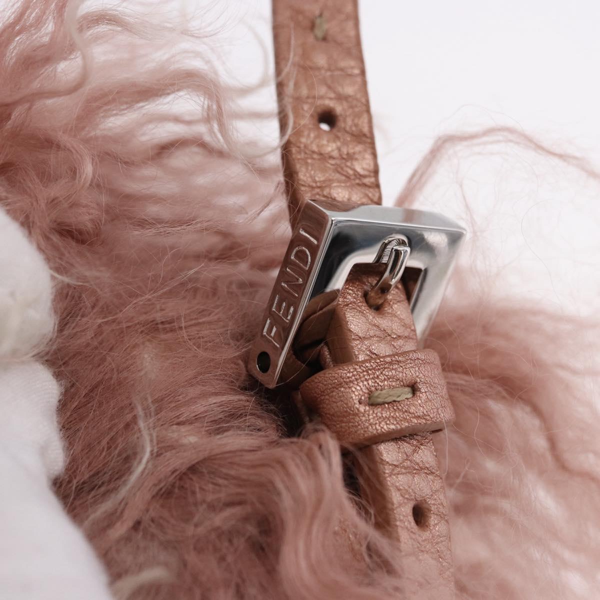 FENDI Selleria Mini Mamma Baguette Bag Wool Pink Silver 8BR185 Auth yk20834SAM