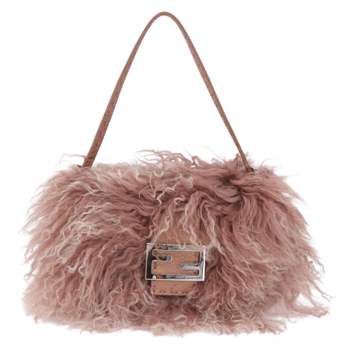FENDI Selleria Mini Mamma Baguette Bag Wool Pink Silver 8BR185 Auth yk20834SAM