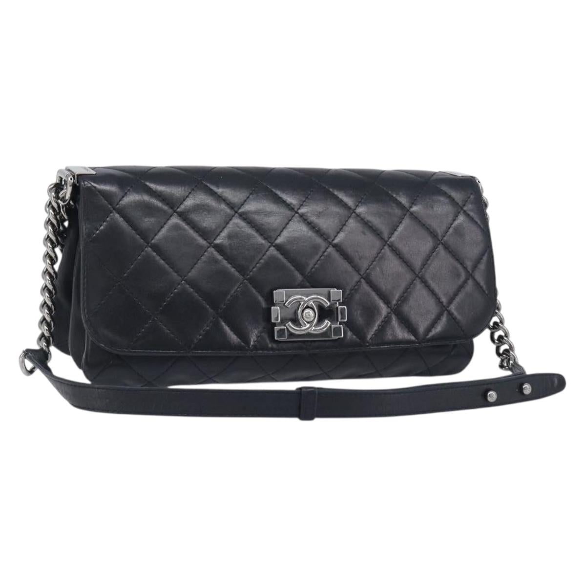 CHANEL Matelasse Chain Shoulder Bag Lamb Skin Black Silver CC Auth yk20835V