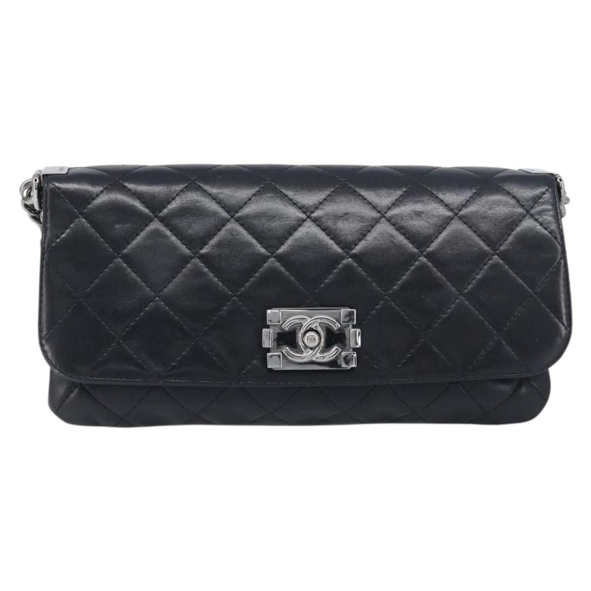 CHANEL Matelasse Chain Shoulder Bag Lamb Skin Black Silver CC Auth yk20835V