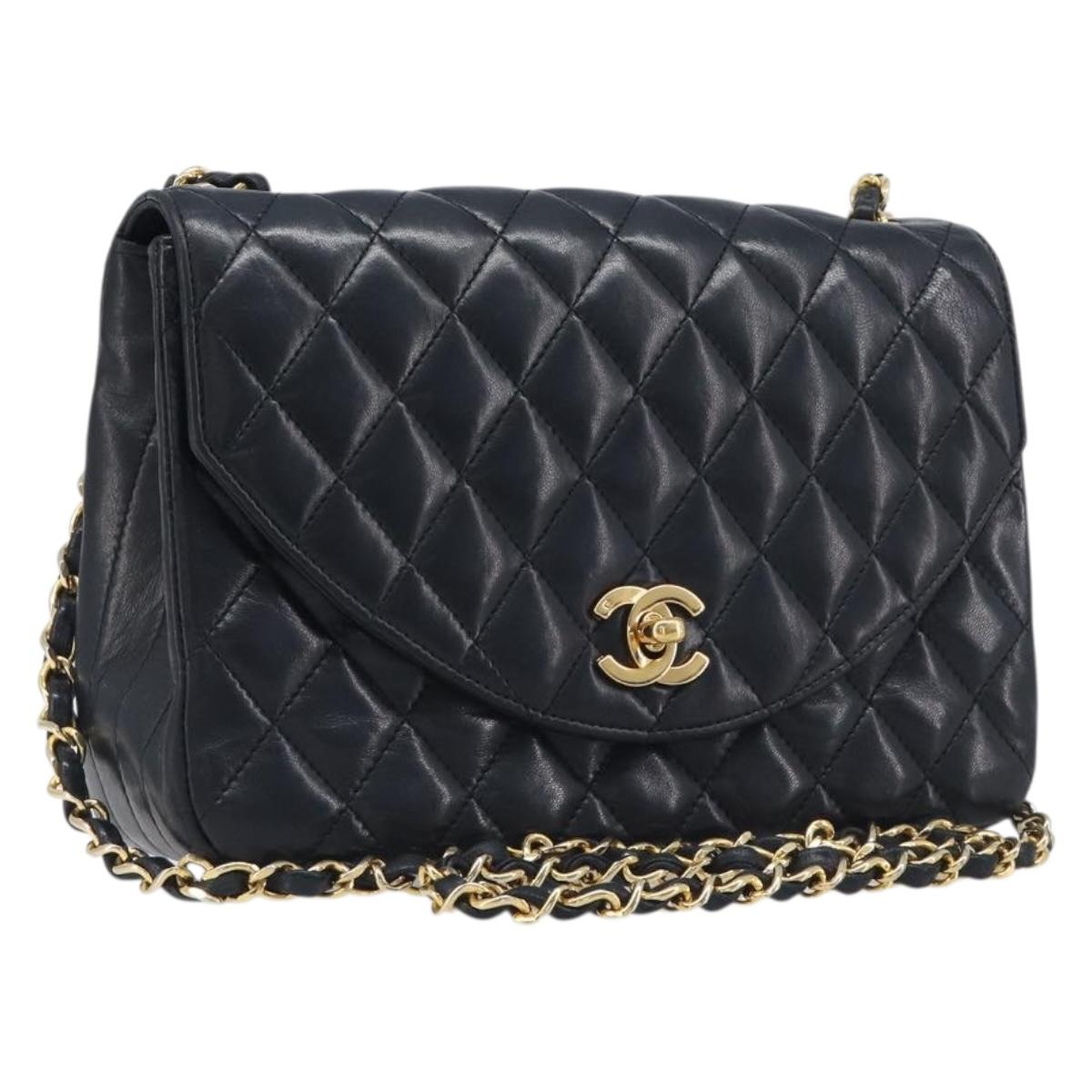 CHANEL Chain Matelasse Shoulder Bag Lamb Skin Black Gold CC Auth yk20836SAM