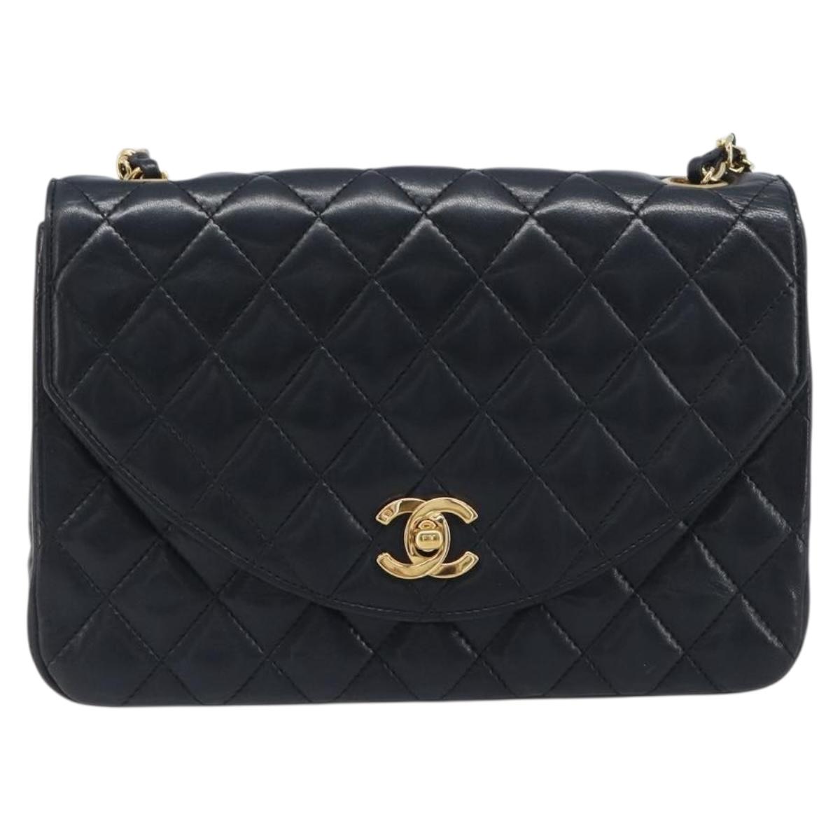 CHANEL Chain Matelasse Shoulder Bag Lamb Skin Black Gold CC Auth yk20836SAM