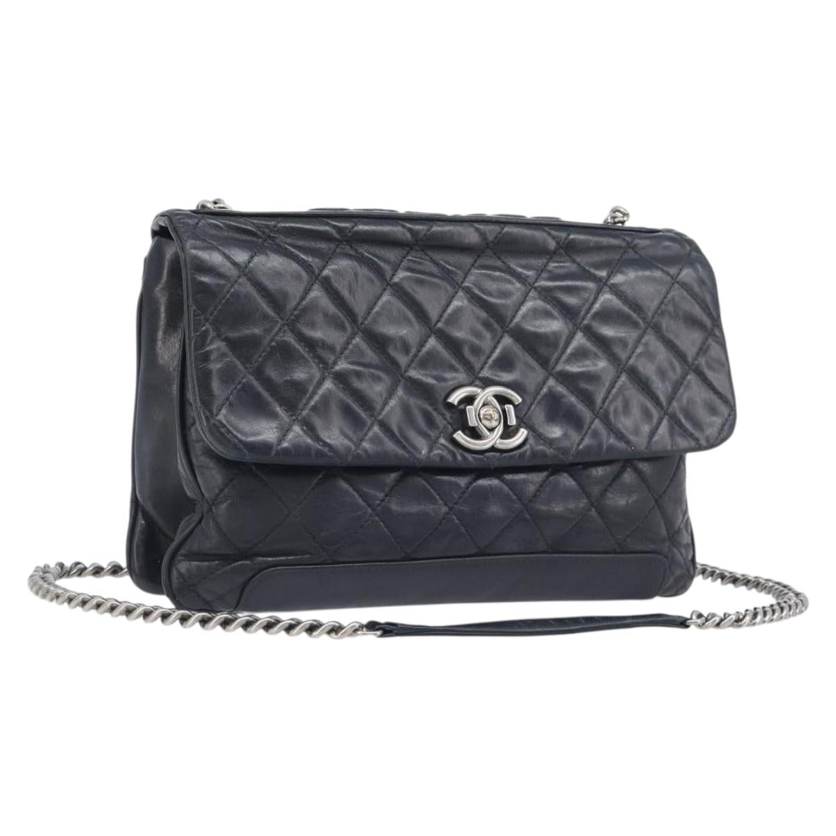 CHANEL Matelasse Chain Shoulder Bag Leather Black Silver CC Auth yk20837V
