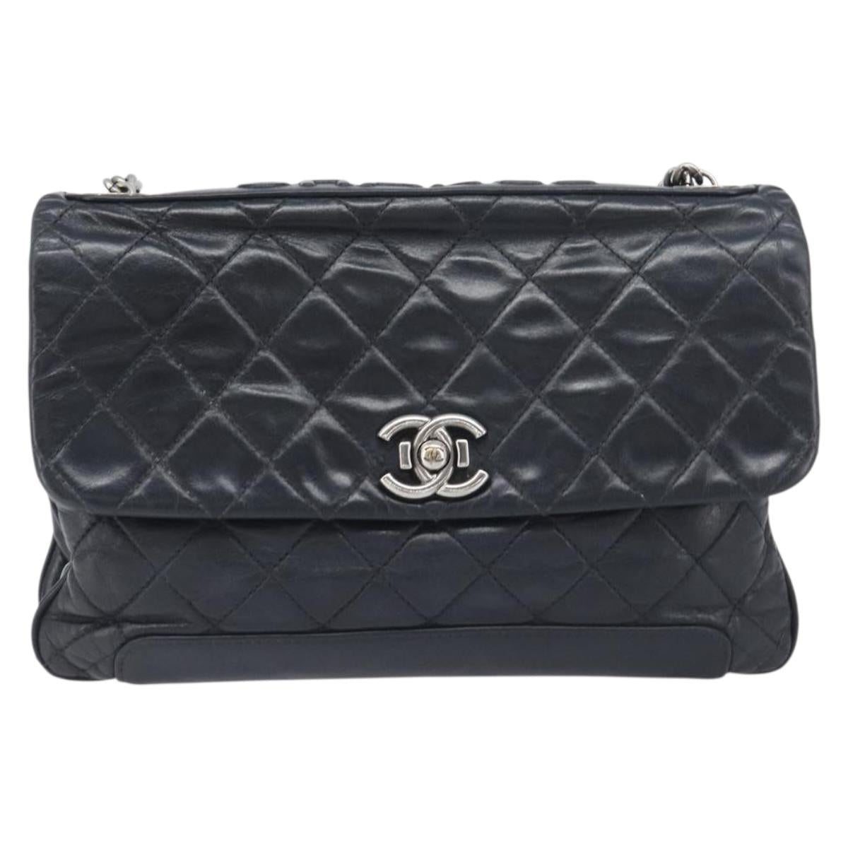 CHANEL Matelasse Chain Shoulder Bag Leather Black Silver CC Auth yk20837V