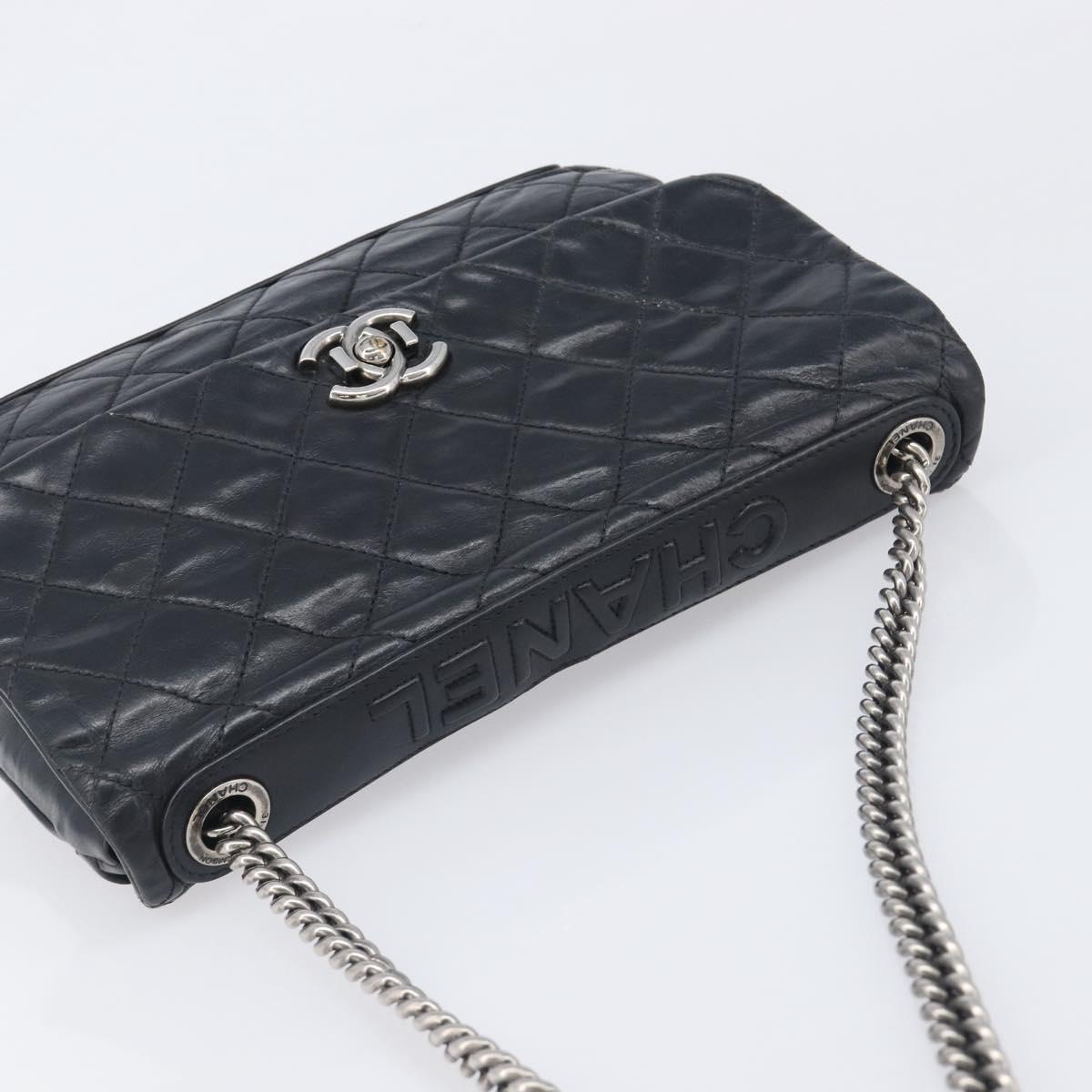 CHANEL Matelasse Chain Shoulder Bag Leather Black Silver CC Auth yk20837V