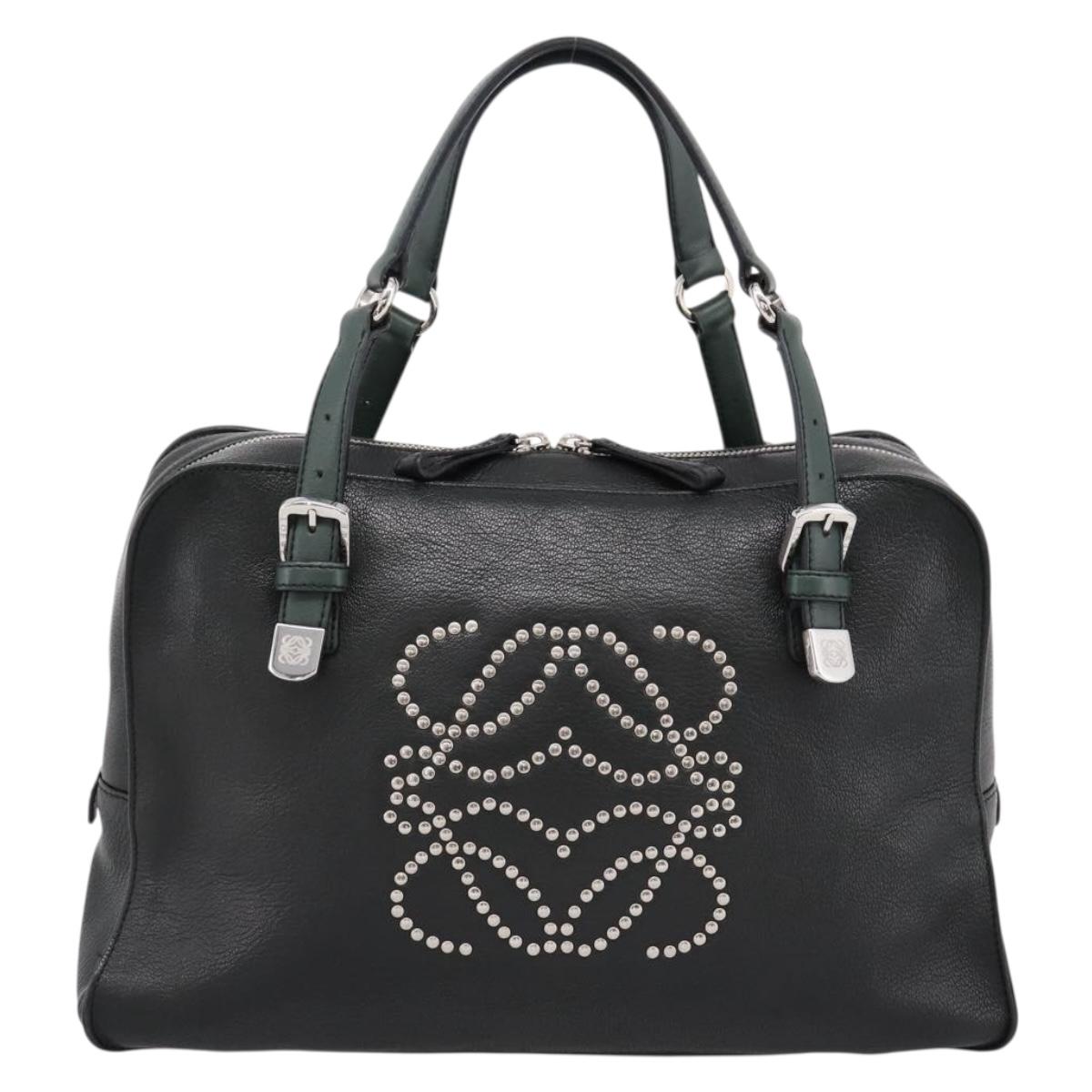 LOEWE Hand Bag Leather Green Silver Auth yk20838V