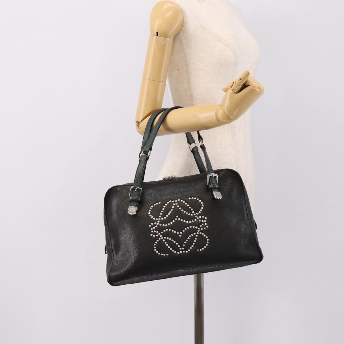 LOEWE Hand Bag Leather Green Silver Auth yk20838V