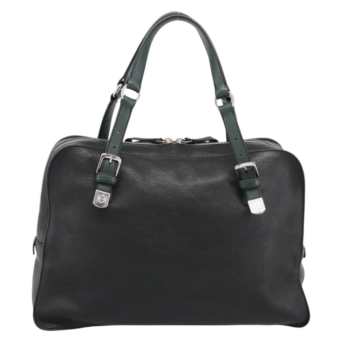 LOEWE Hand Bag Leather Green Silver Auth yk20838V