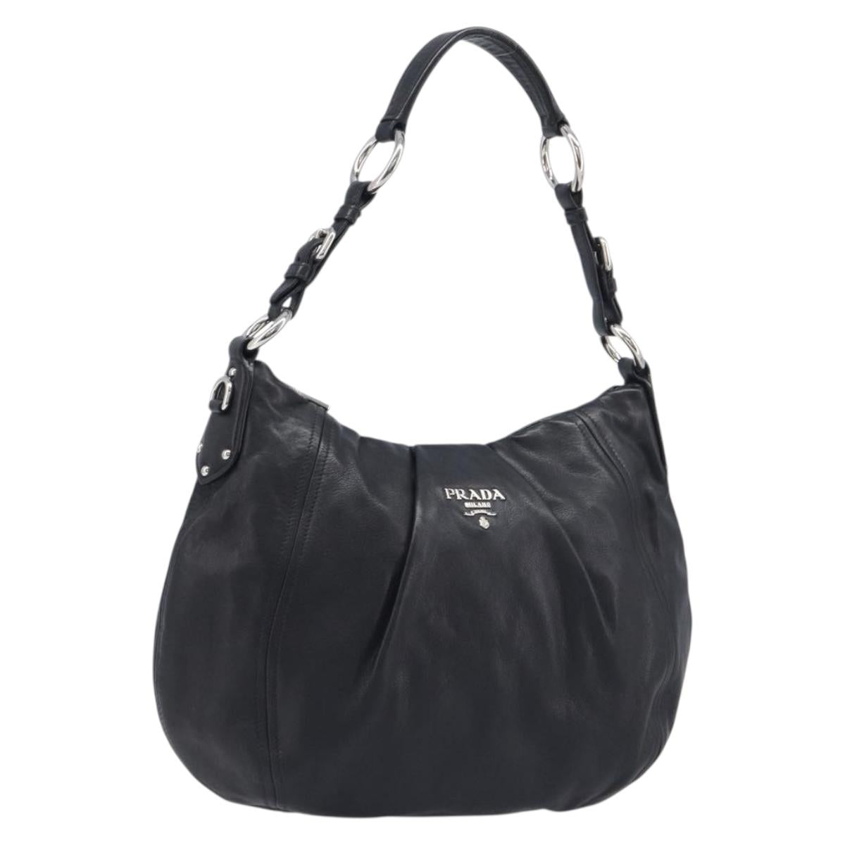 PRADA Shoulder Bag Leather Black Silver Auth yk20841SAV