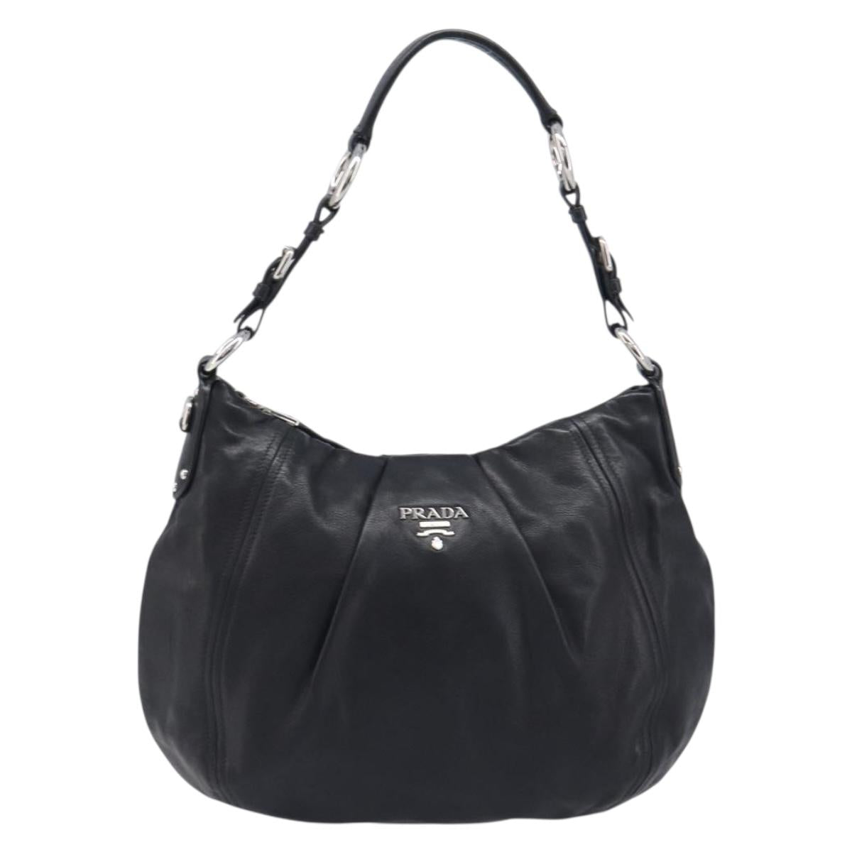 PRADA Shoulder Bag Leather Black Silver Auth yk20841SAV