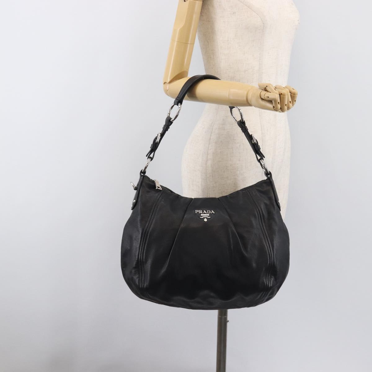 PRADA Shoulder Bag Leather Black Silver Auth yk20841SAV