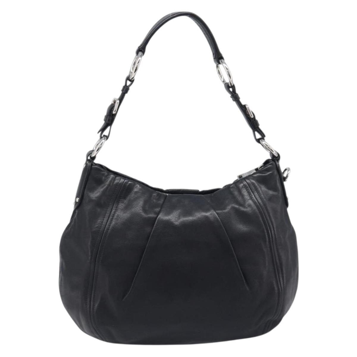 PRADA Shoulder Bag Leather Black Silver Auth yk20841SAV