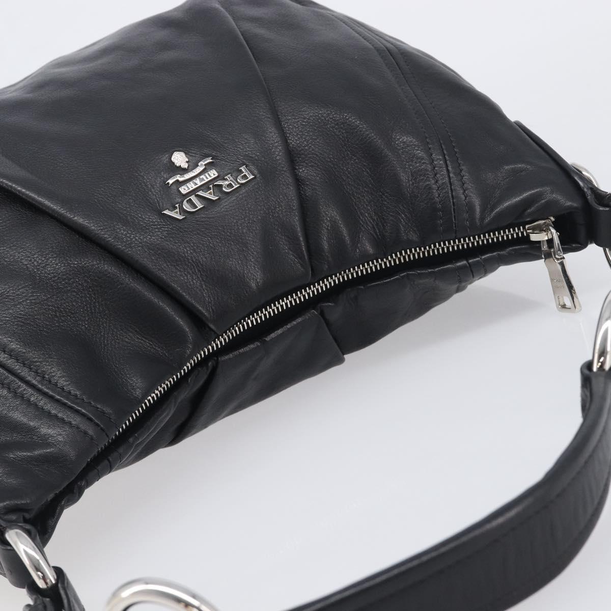 PRADA Shoulder Bag Leather Black Silver Auth yk20841SAV