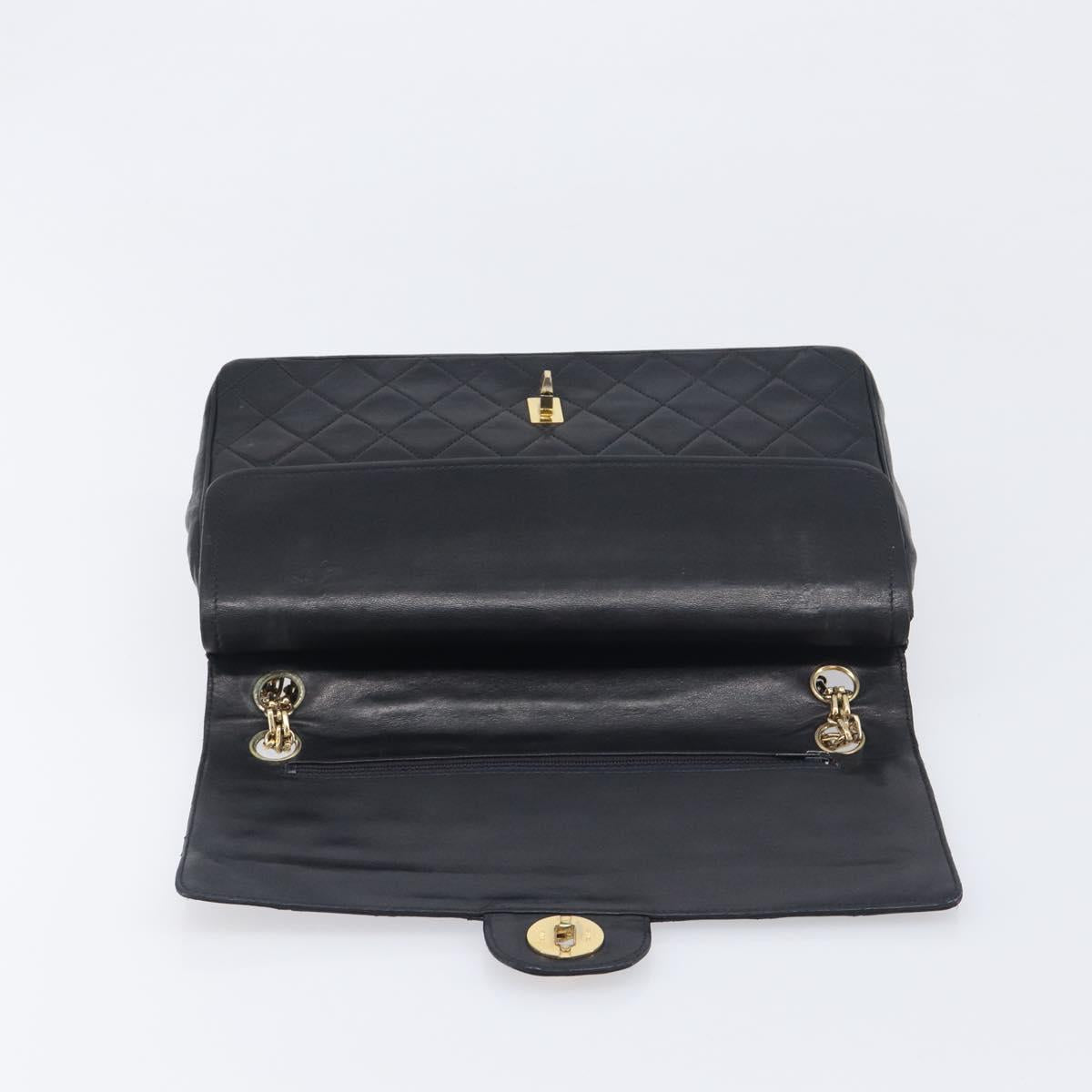 CHANEL Matelasse Chain Hand Bag Lamb Skin Black Gold CC Auth yk20843V