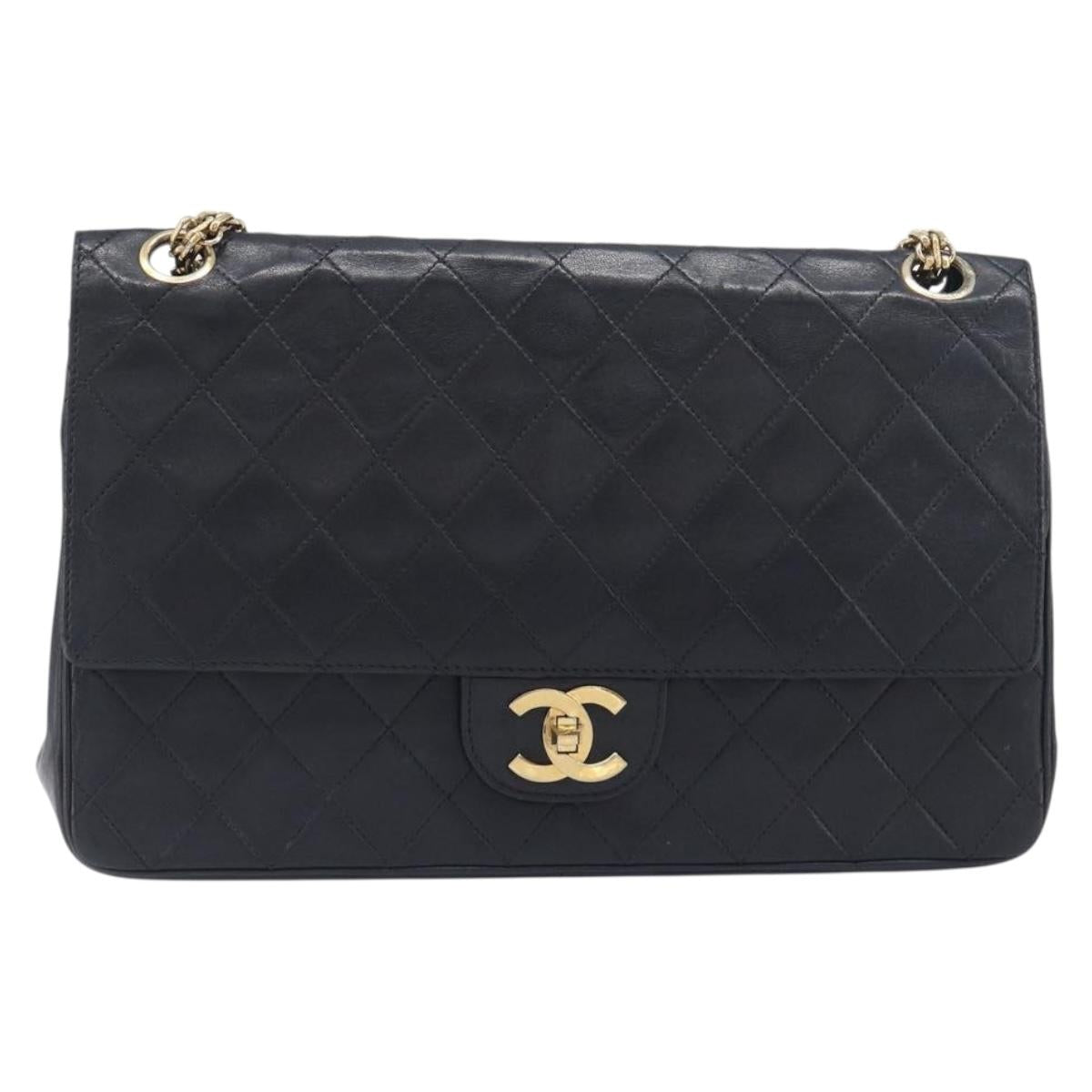 CHANEL Matelasse Chain Hand Bag Lamb Skin Black Gold CC Auth yk20843V