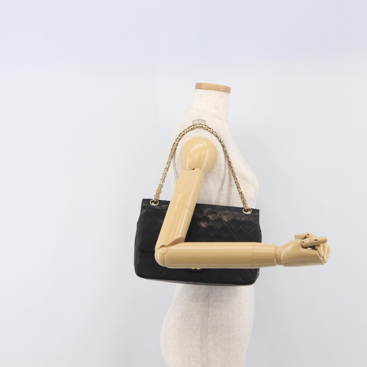 CHANEL Matelasse Chain Hand Bag Lamb Skin Black Gold CC Auth yk20843V