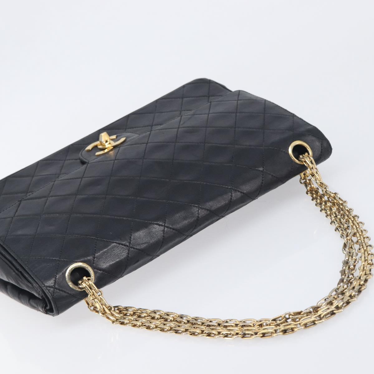 CHANEL Matelasse Chain Hand Bag Lamb Skin Black Gold CC Auth yk20843V