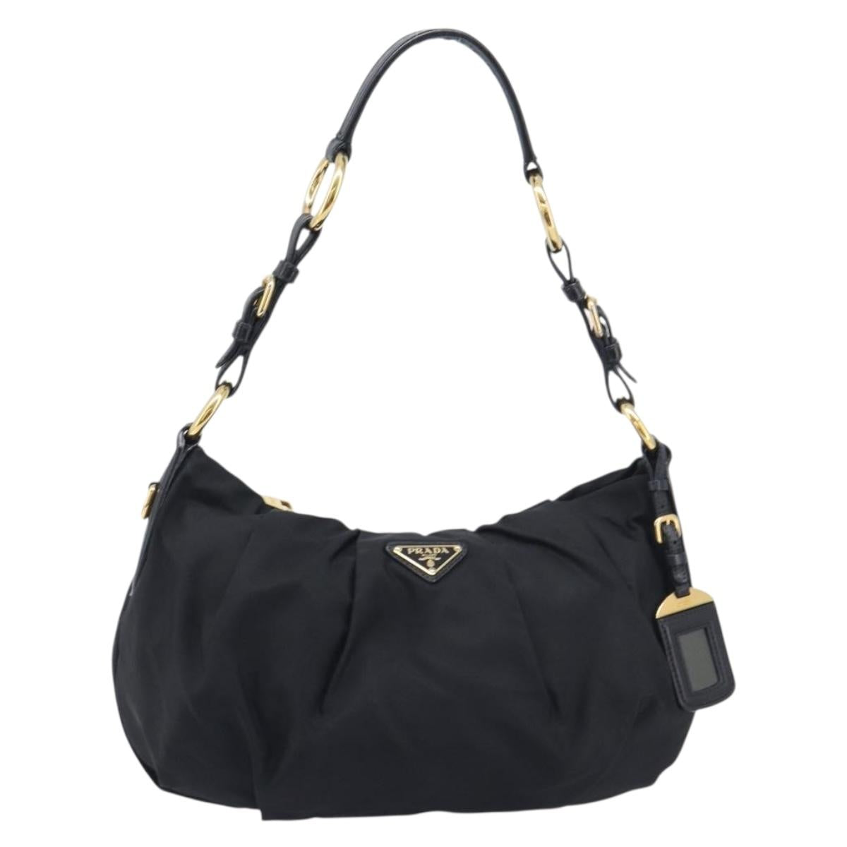 PRADA Shoulder Bag Nylon Black Gold Auth yk20847V