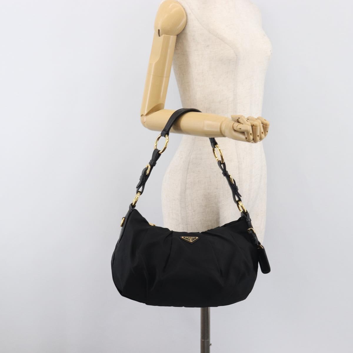 PRADA Shoulder Bag Nylon Black Gold Auth yk20847V