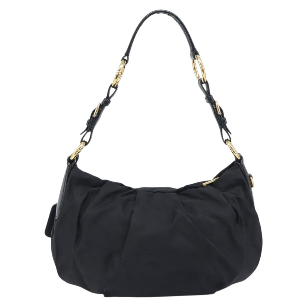 PRADA Shoulder Bag Nylon Black Gold Auth yk20847V
