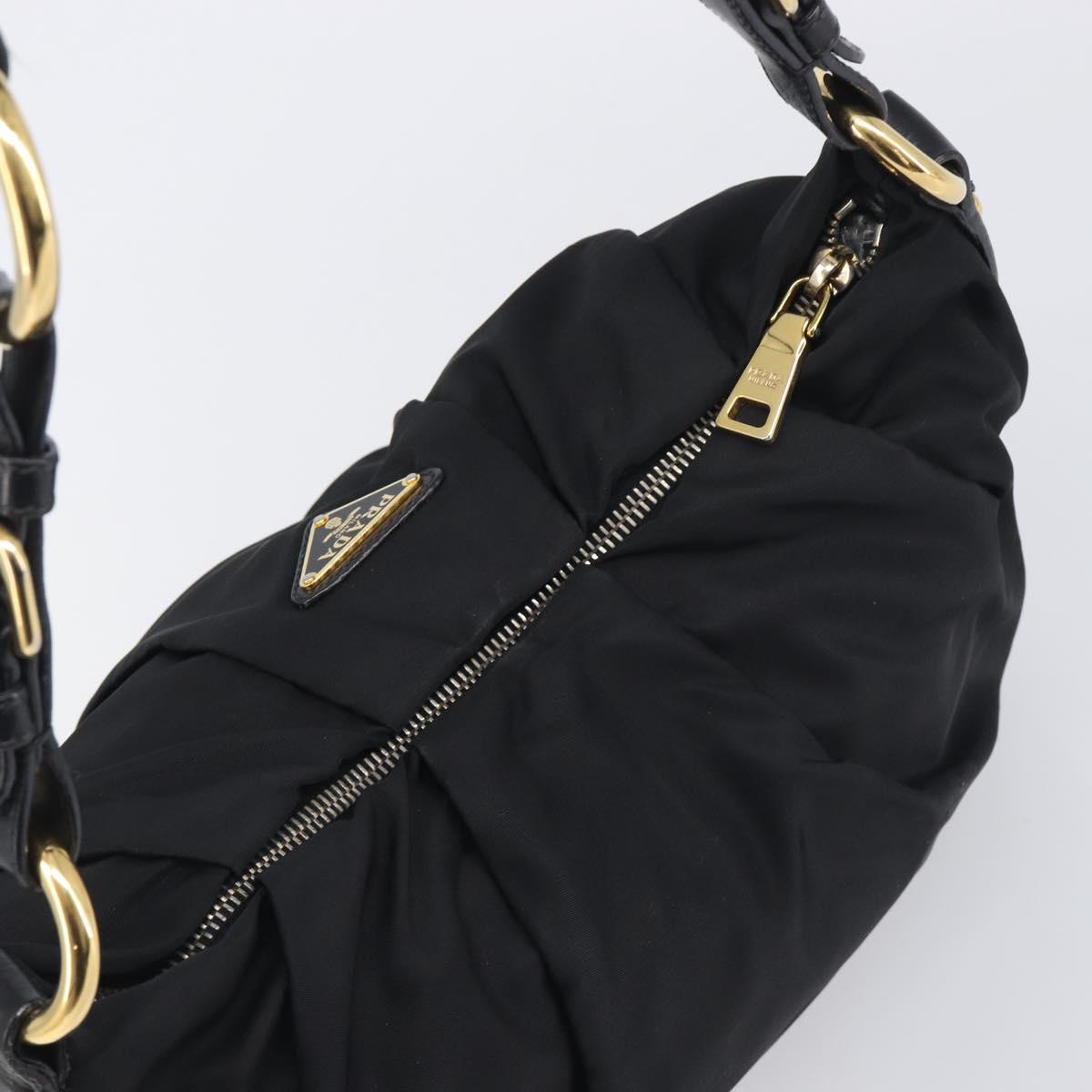 PRADA Shoulder Bag Nylon Black Gold Auth yk20847V
