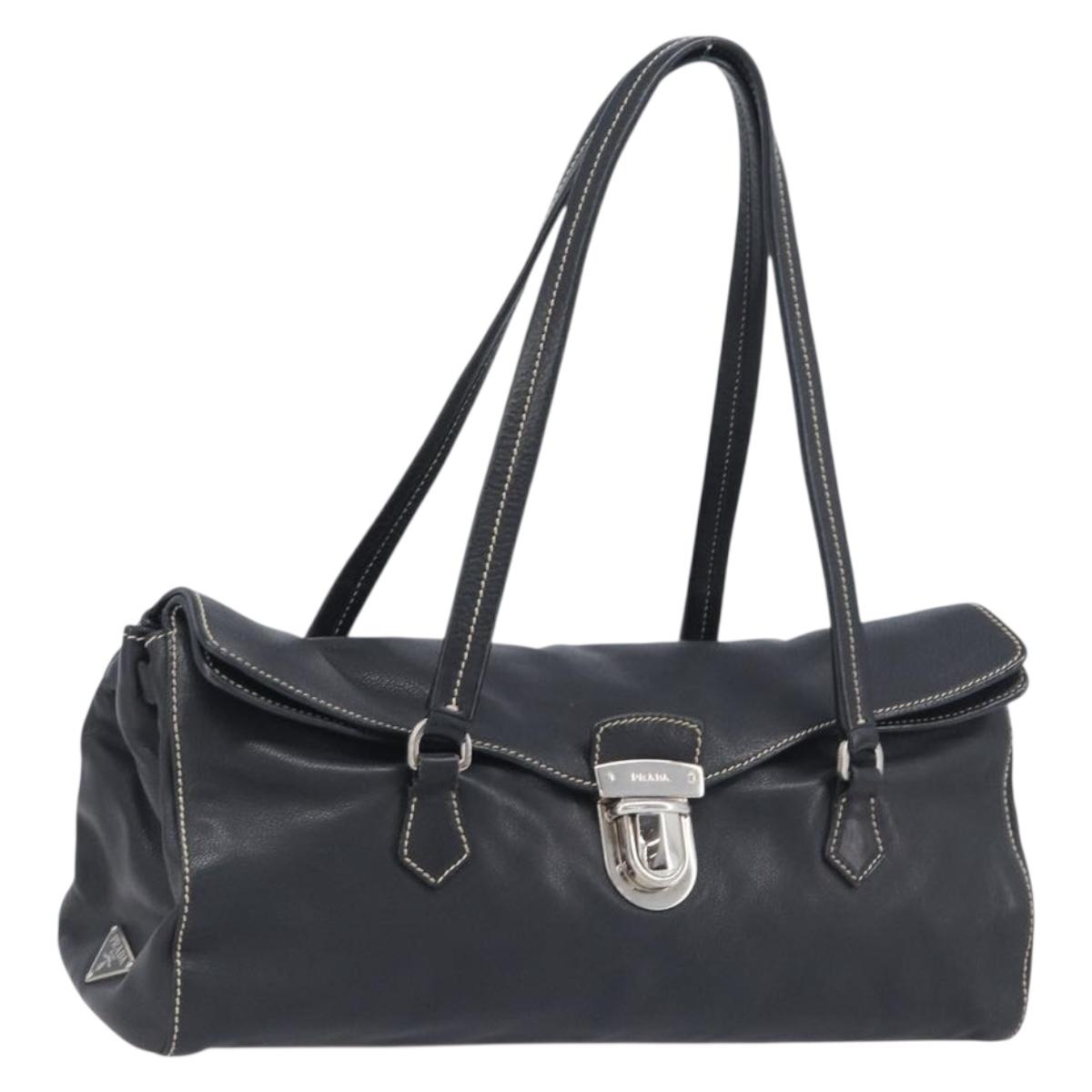 PRADA Chain Shoulder Bag Leather Black Silver Auth yk20848A