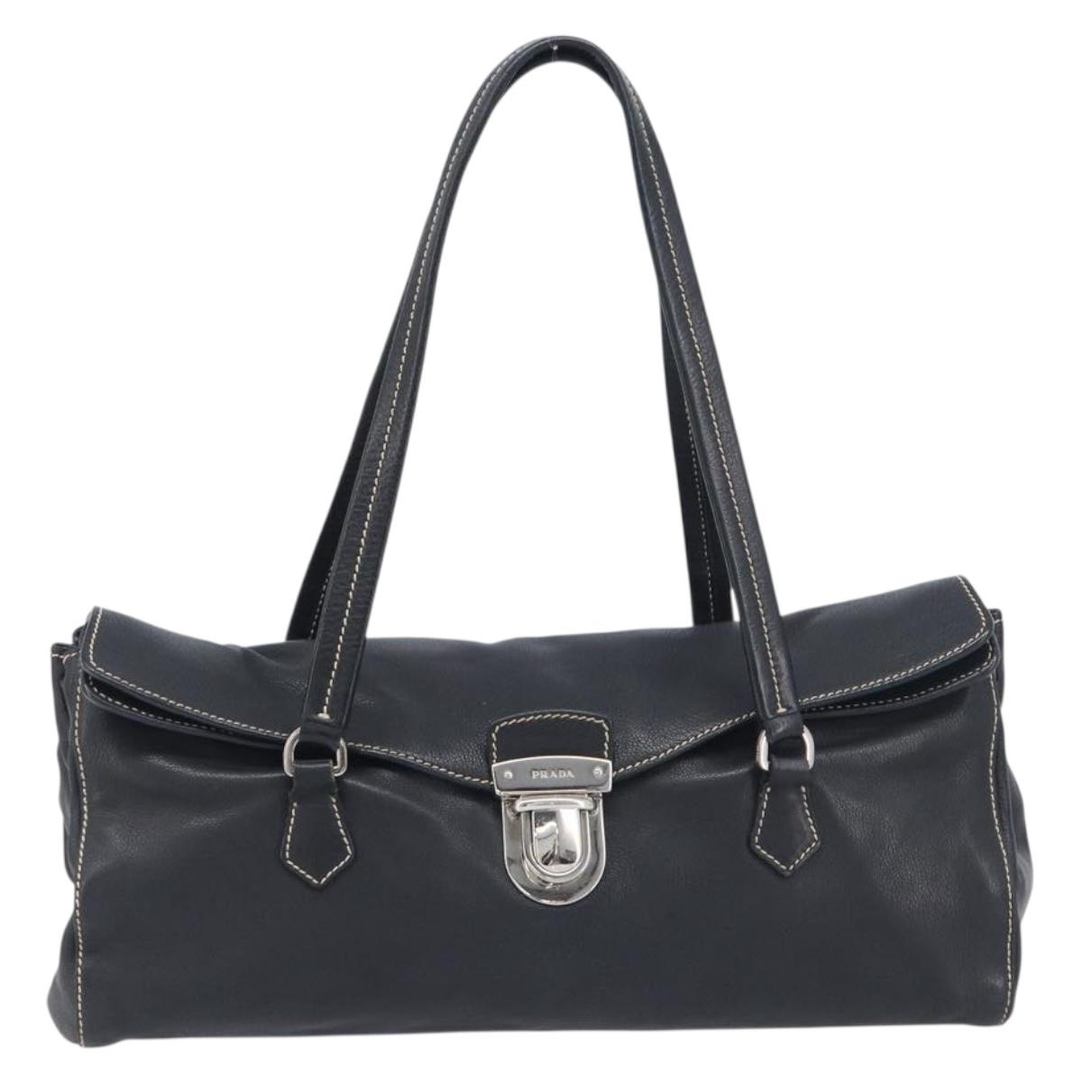 PRADA Chain Shoulder Bag Leather Black Silver Auth yk20848A