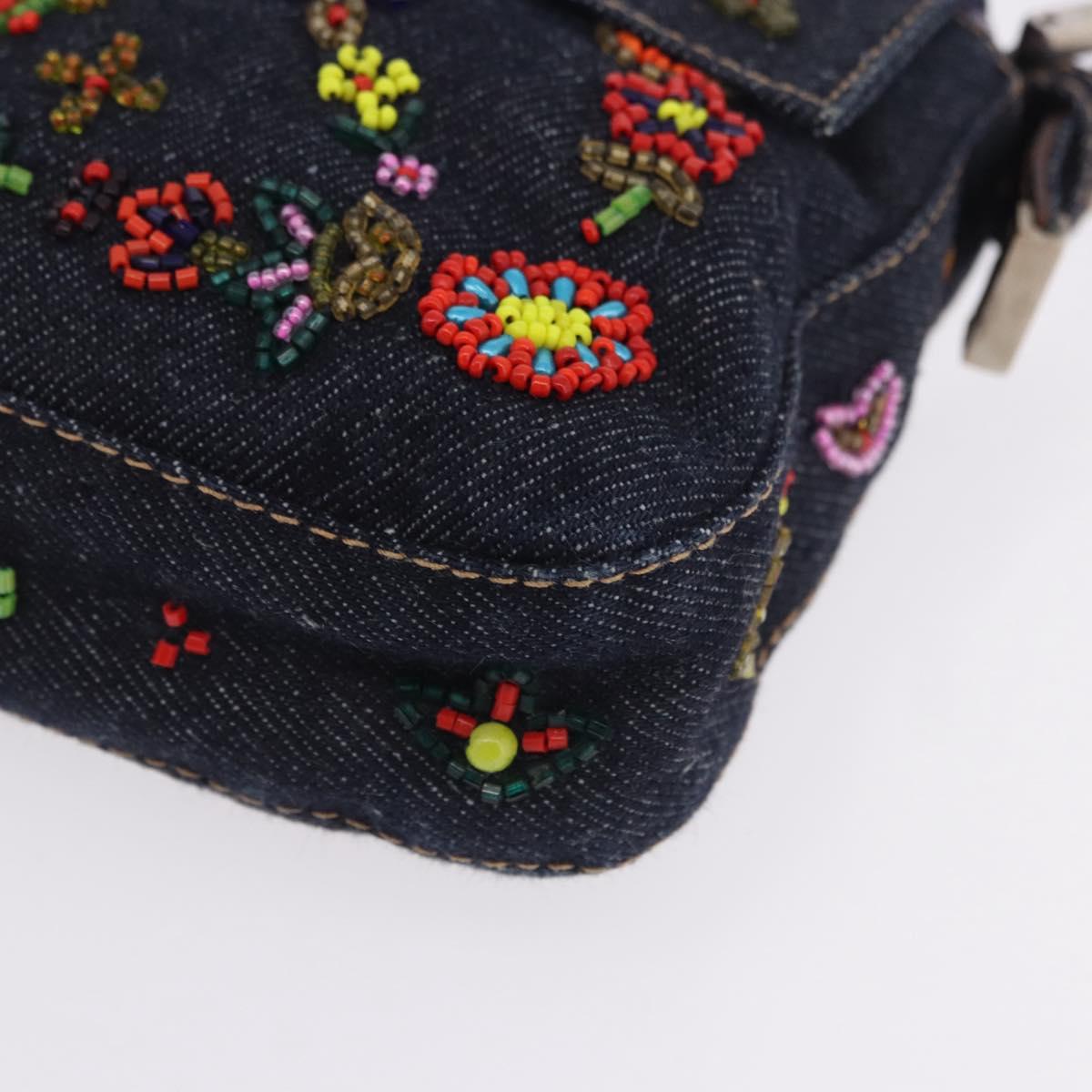 FENDI Mamma Baguette Shoulder Bag Denim Beads Multicolor Silver Auth yk20851SM