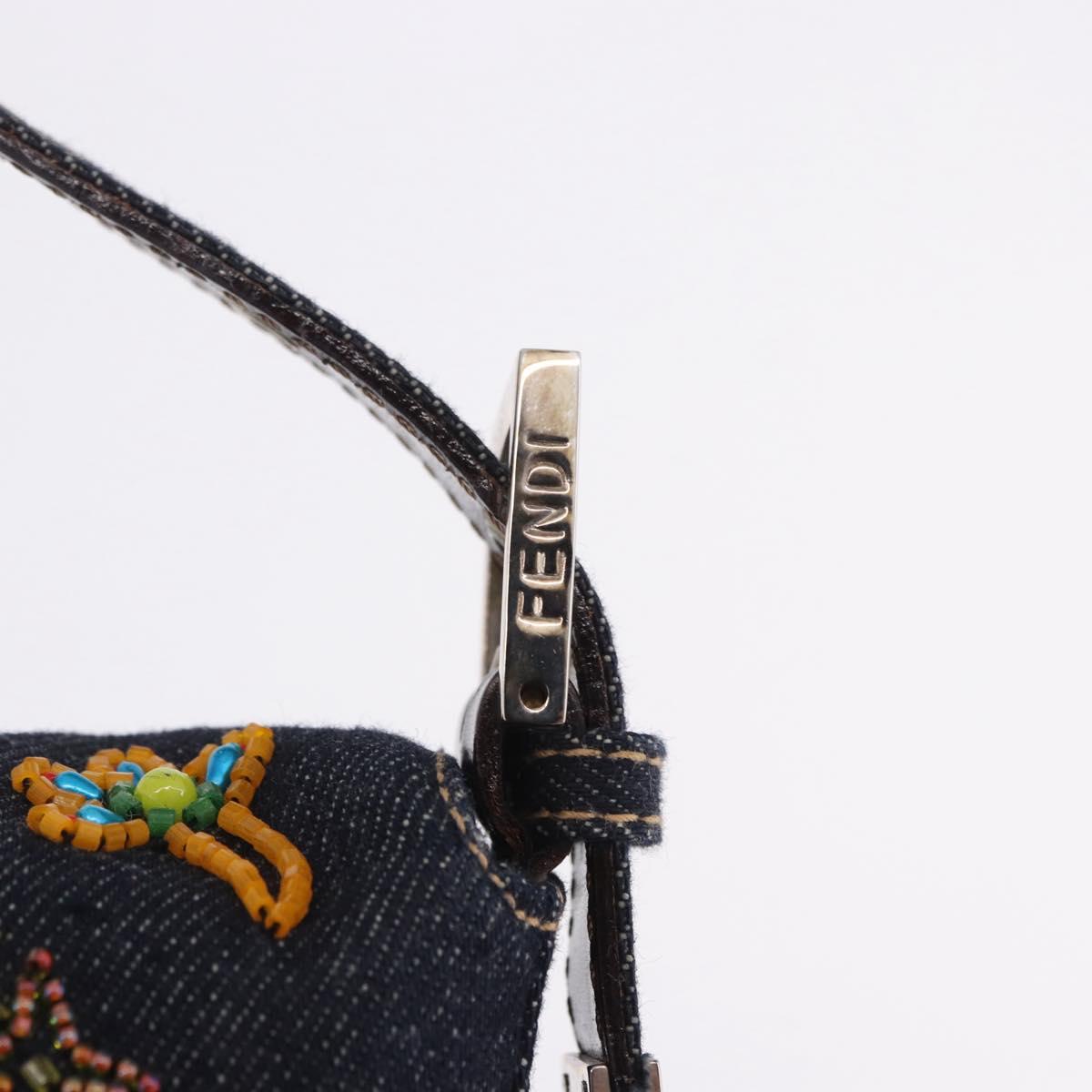 FENDI Mamma Baguette Shoulder Bag Denim Beads Multicolor Silver Auth yk20851SM