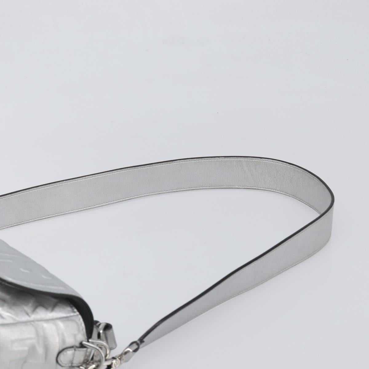 FENDI Zucca Mamma Baguette Shoulder Bag Leather Silver 8BR600 Auth yk20852SAM